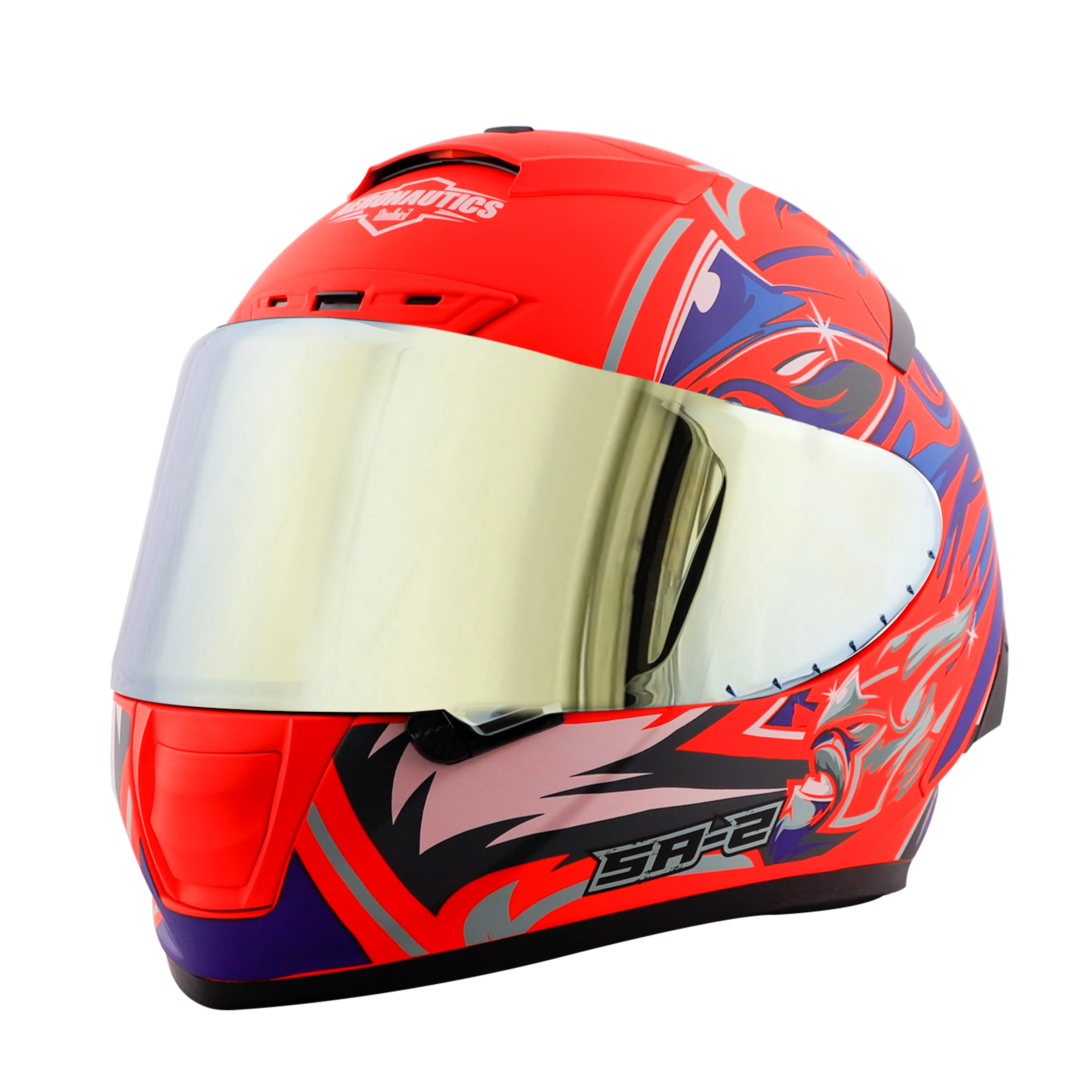 STEELBIRD SA-2 VILLAIN FLUO RED/BLUE C/V (L) + EXTRA CHROME VISOR STEELBIRD SA-2 VILLAIN FLUO RED/BLUE C/V (L) + EXTRA CHROME VISOR