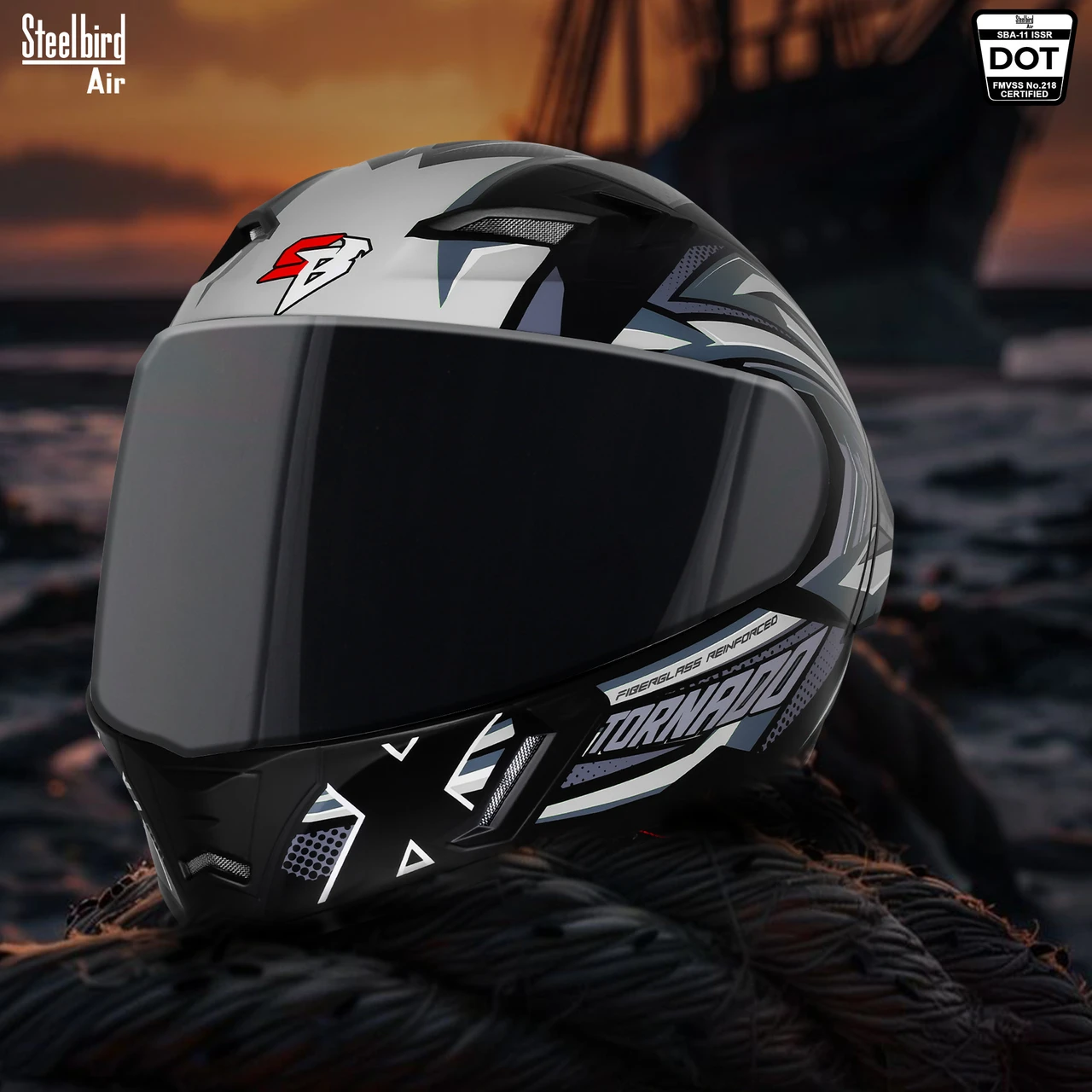 STEELBIRD SBA-11 TORNADO ISS T1 MATT BLACK/GREY C/V 580 MM WITH EXTRA SMOKE VISOR-DOT CERTIFIED STEELBIRD SBA-11 TORNADO ISS T1 MATT BLACK/GREY C/V 580 MM WITH EXTRA SMOKE VISOR-DOT CERTIFIED