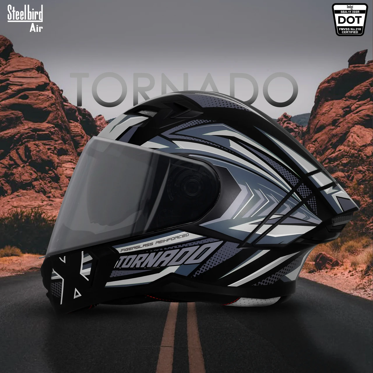 STEELBIRD SBA-11 TORNADO ISS T1 MATT BLACK/GREY C/V 580 MM WITH EXTRA SMOKE VISOR-DOT CERTIFIED STEELBIRD SBA-11 TORNADO ISS T1 MATT BLACK/GREY C/V 580 MM WITH EXTRA SMOKE VISOR-DOT CERTIFIED