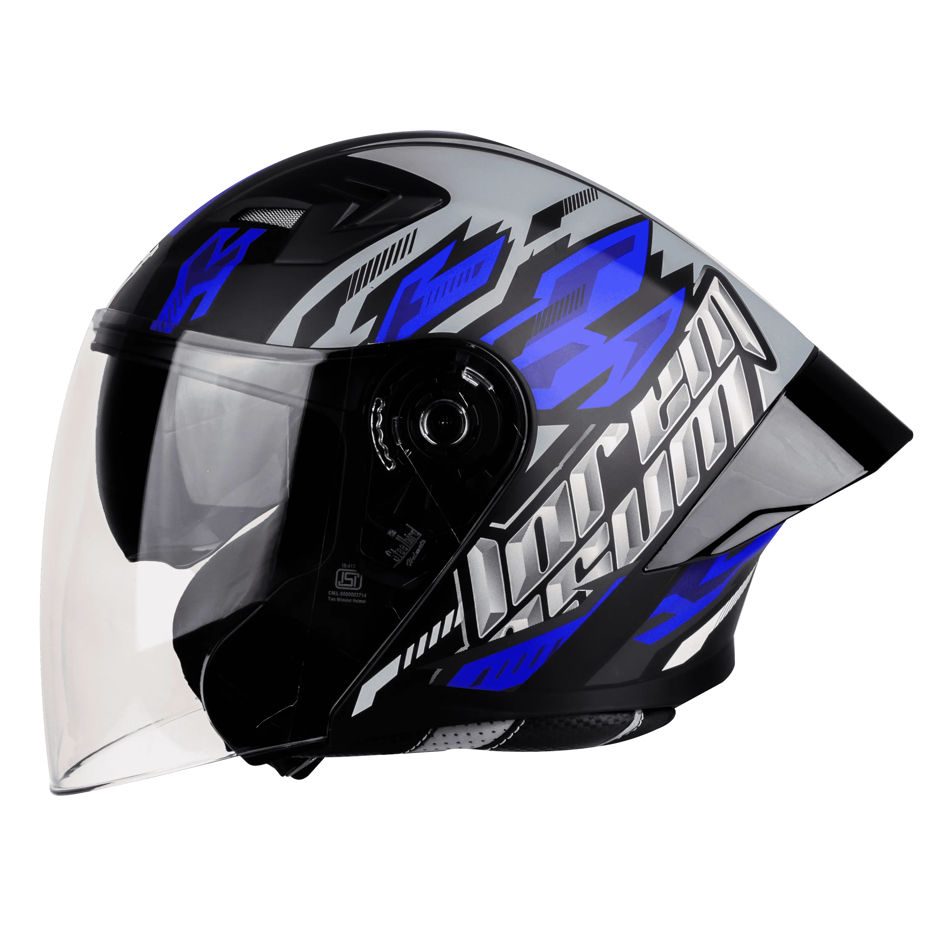 STEELBIRD SBA-16 ISS LOREM GLOSSY BLACK/BLUE C/V 600 MM WITH BLACK SPOILER STEELBIRD SBA-16 ISS LOREM GLOSSY BLACK/BLUE C/V 600 MM WITH BLACK SPOILER