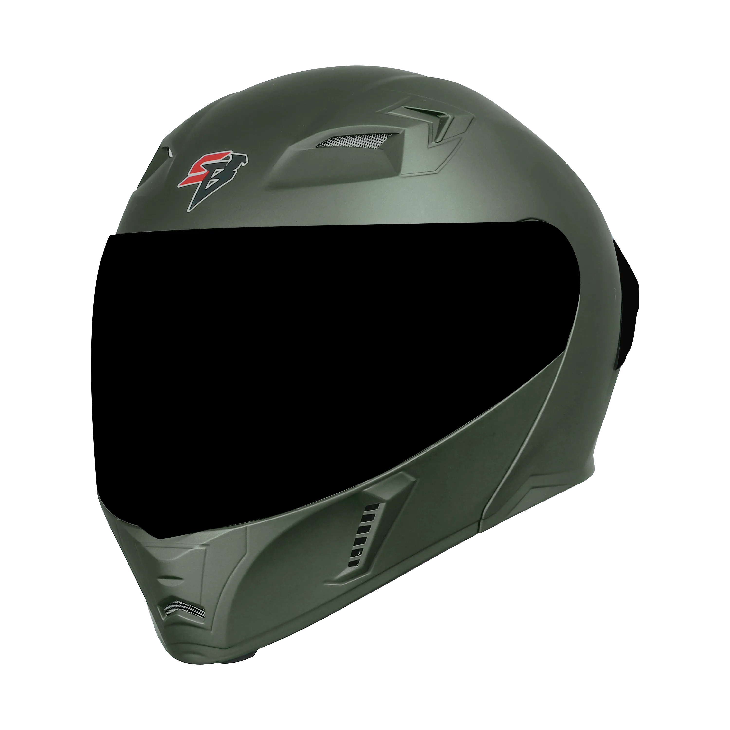 STEELBIRD SBA-20 ISS MATT BATTLE GREEN C/V 580 MM WITH EXTRA SMOKE VISOR, BLACK SPOILER