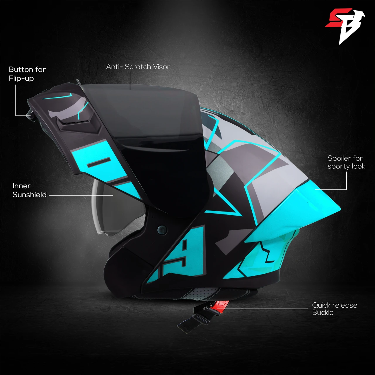 STEELBIRD SBA-20 ISS 09 GLOSSY BLACK/JAZZ BLUE C/V 580 MM WITH EXTRA SMOKE VISOR