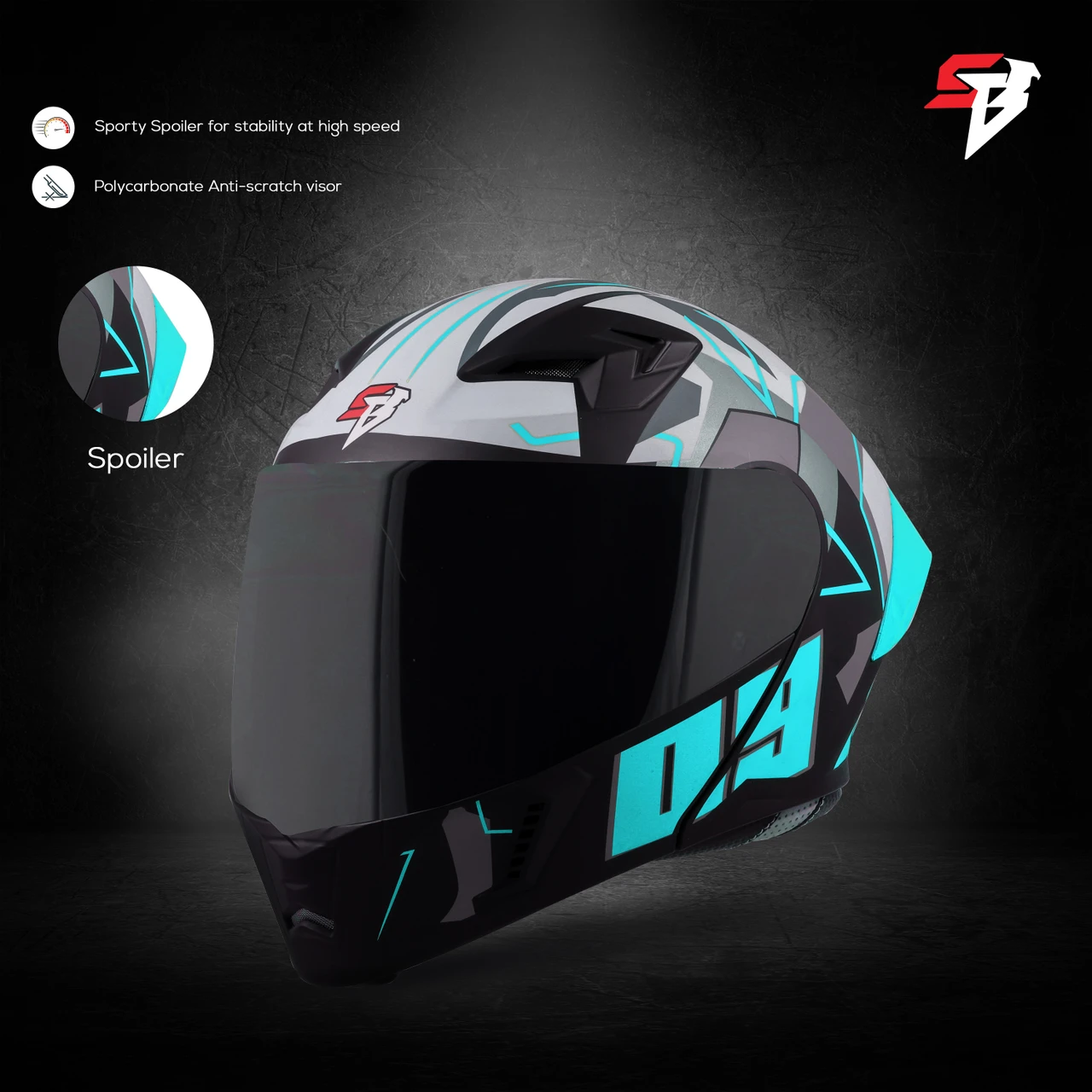 STEELBIRD SBA-20 ISS 09 GLOSSY BLACK/JAZZ BLUE C/V 580 MM WITH EXTRA SMOKE VISOR
