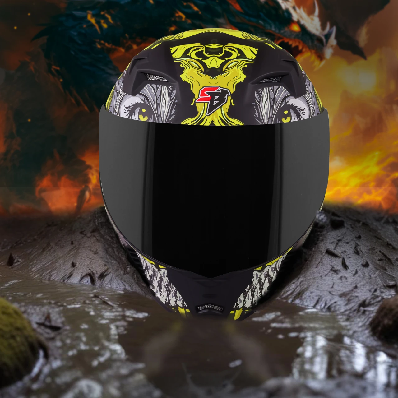 STEELBIRD SBA-20 ISS DRACO GLOSSY BLACK/NEON C/V 600 MM WITH EXTRA SMOKE VISOR STEELBIRD SBA-20 ISS DRACO GLOSSY BLACK/NEON C/V 600 MM WITH EXTRA SMOKE VISOR