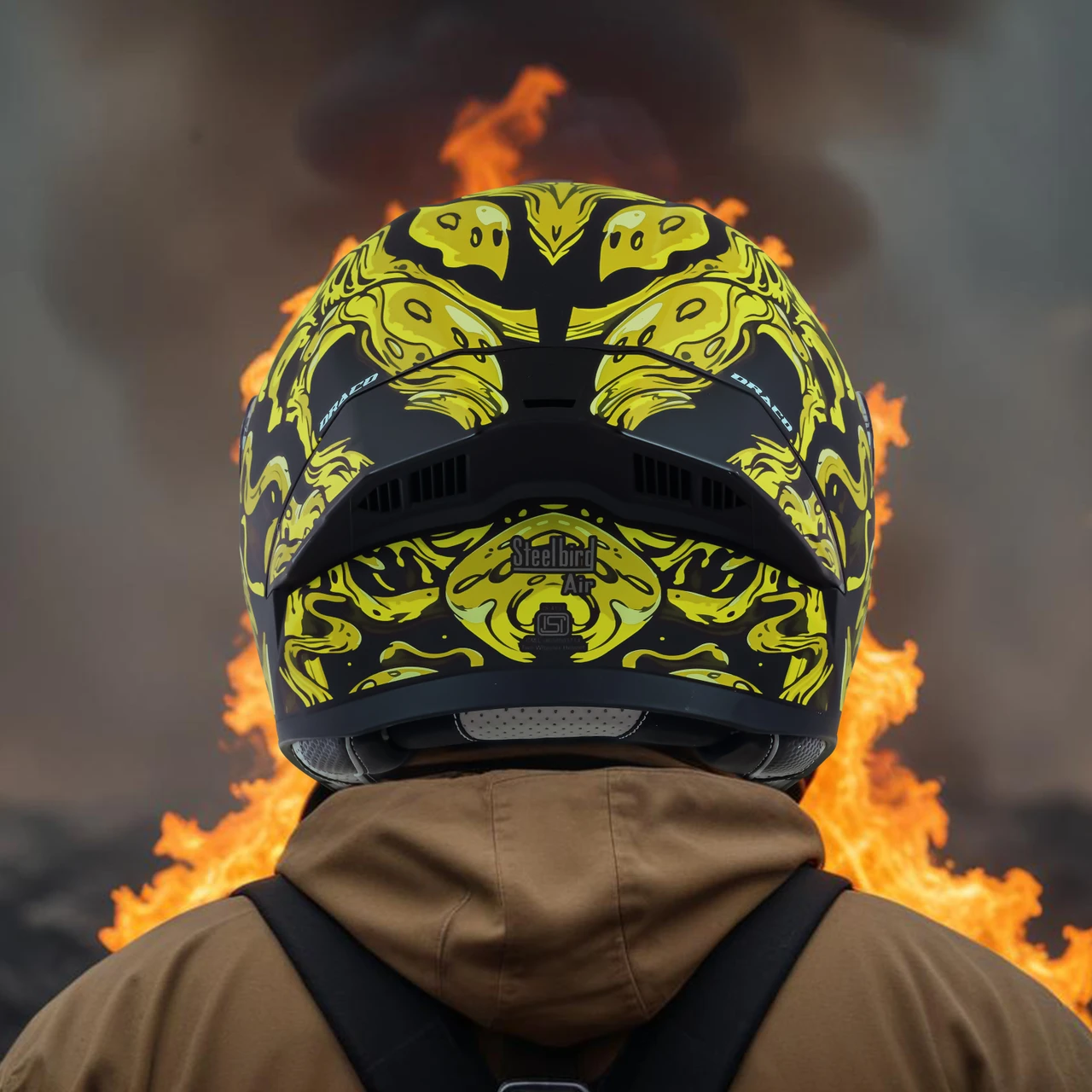 STEELBIRD SBA-20 ISS DRACO GLOSSY BLACK/NEON C/V 600 MM WITH EXTRA SMOKE VISOR STEELBIRD SBA-20 ISS DRACO GLOSSY BLACK/NEON C/V 600 MM WITH EXTRA SMOKE VISOR
