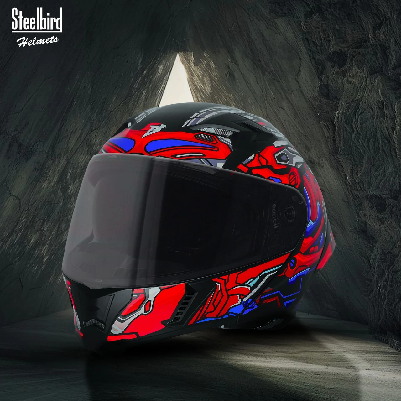 STEELBIRD SBA-20 ISS ROBO MATT BLACK/RED BLUE C/V 600MM STEELBIRD SBA-20 ISS ROBO MATT BLACK/RED BLUE C/V 600MM