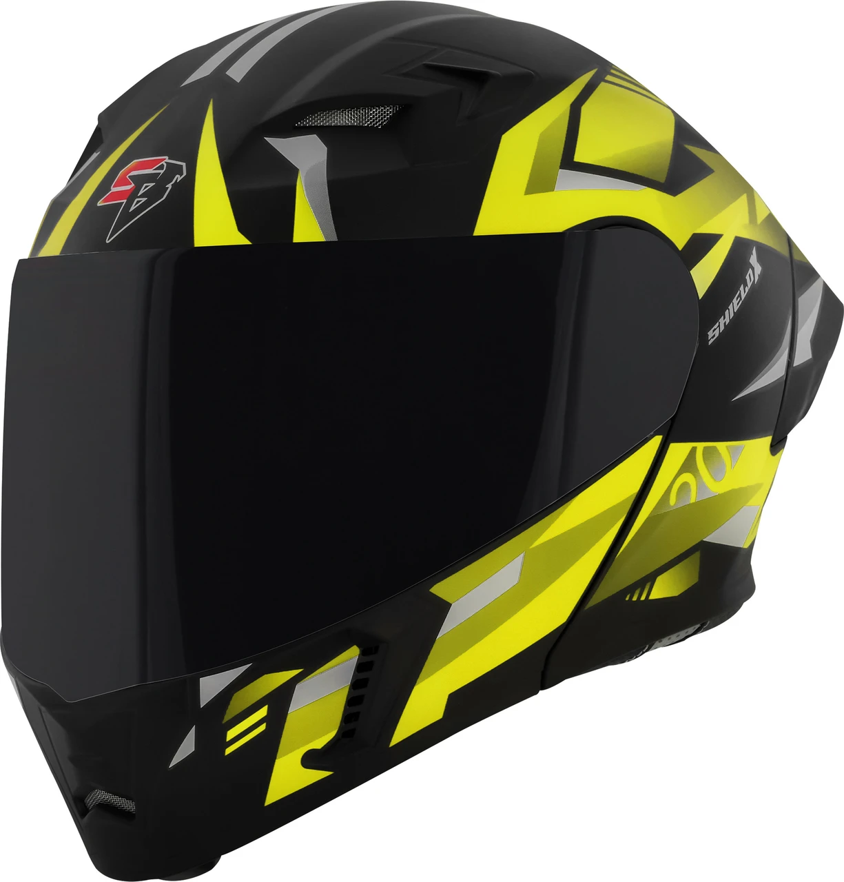 STEELBIRD SBA-20 ISS SHIELD X GLOSSY BLACK/NEON C/V 600 MM WITH EXTRA SMOKE VISOR