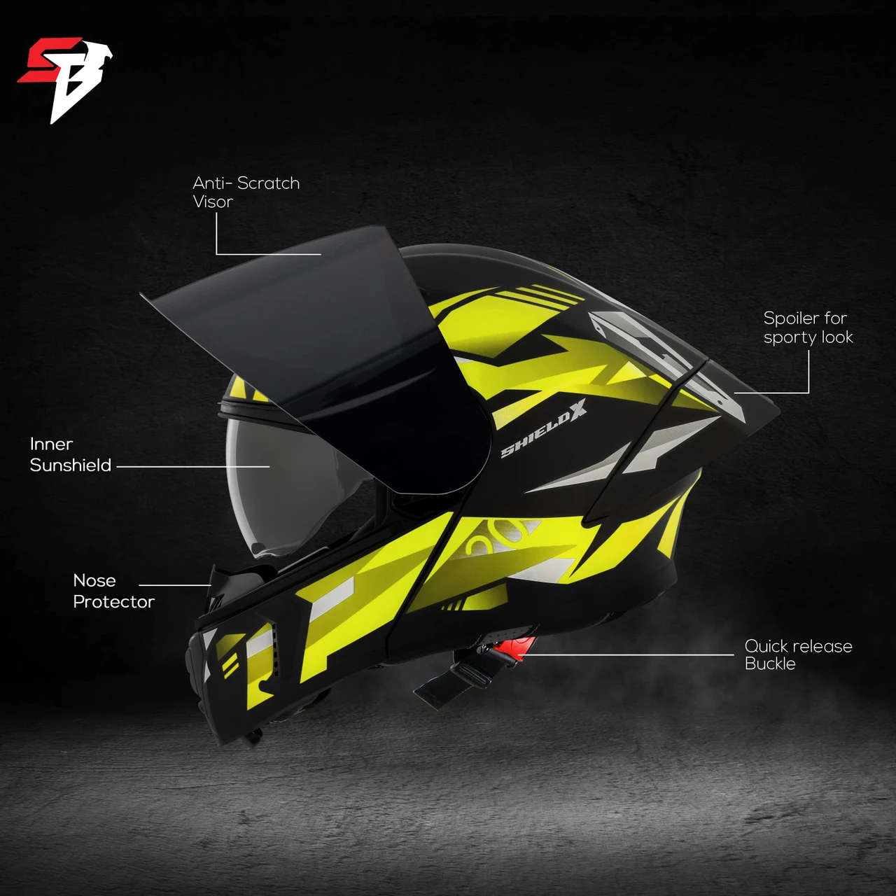 STEELBIRD SBA-20 ISS BT SHIELD X GLOSSY BLACK/NEON C/V 600 MM STEELBIRD SBA-20 ISS BT SHIELD X GLOSSY BLACK/NEON C/V 600 MM