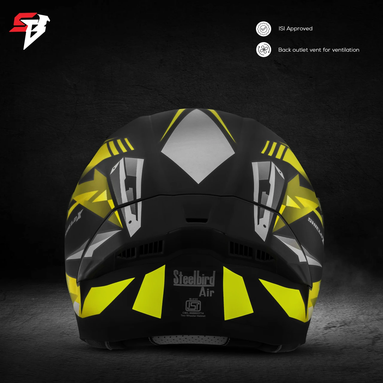 STEELBIRD SBA-20 ISS SHIELD X GLOSSY BLACK/NEON C/V 600 MM WITH EXTRA SMOKE VISOR