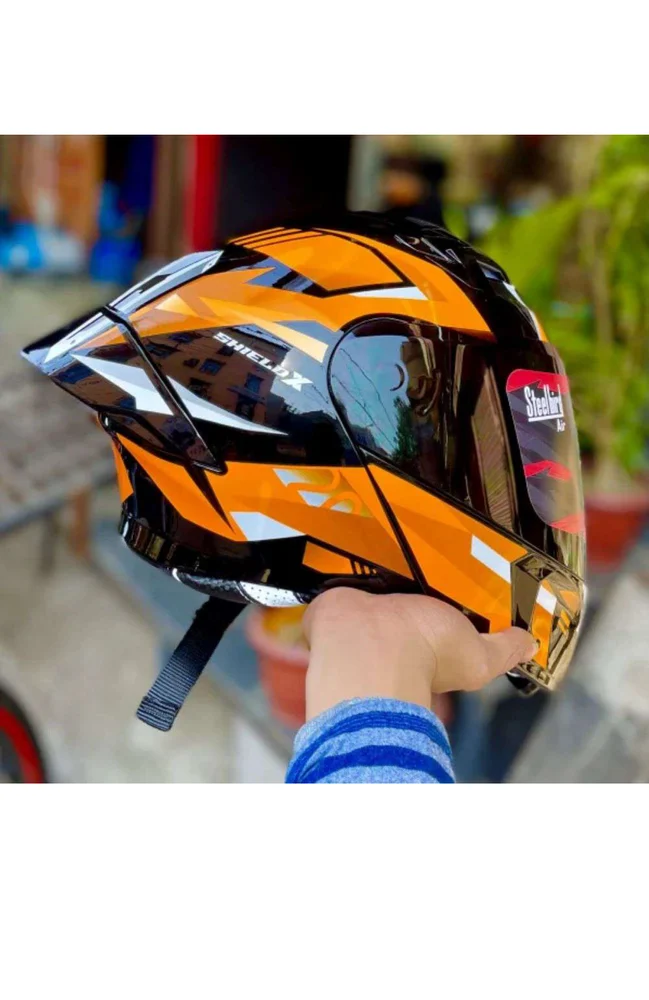 STEELBIRD SBA-20 ISS SHIELD X GLOSSY BLACK/ORANGE C/V 600 MM STEELBIRD SBA-20 ISS SHIELD X GLOSSY BLACK/ORANGE C/V 600 MM