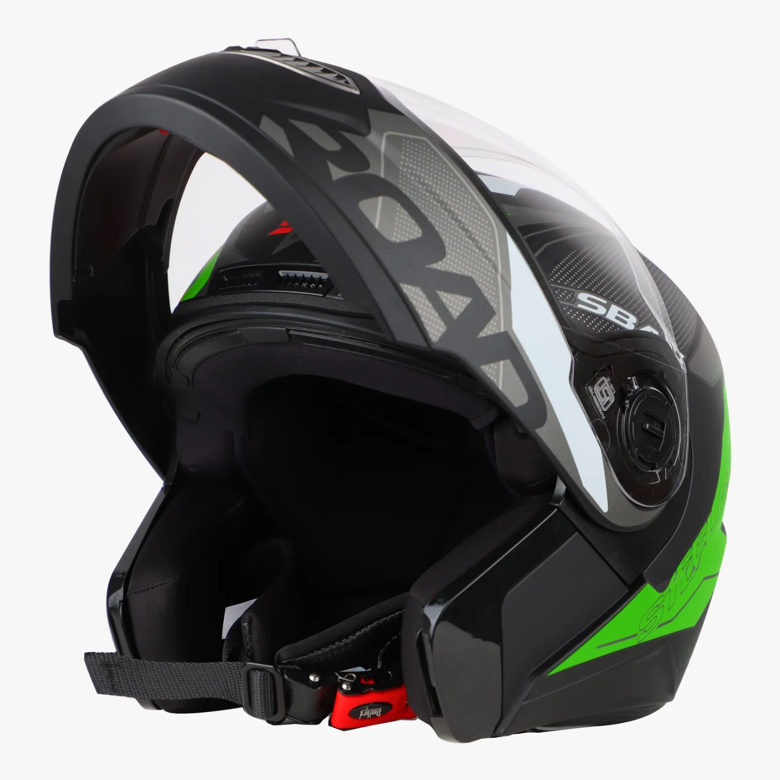 STEELBIRD SBA-7 ROAD GLOSSY BLACK/GREEN C/V (L)