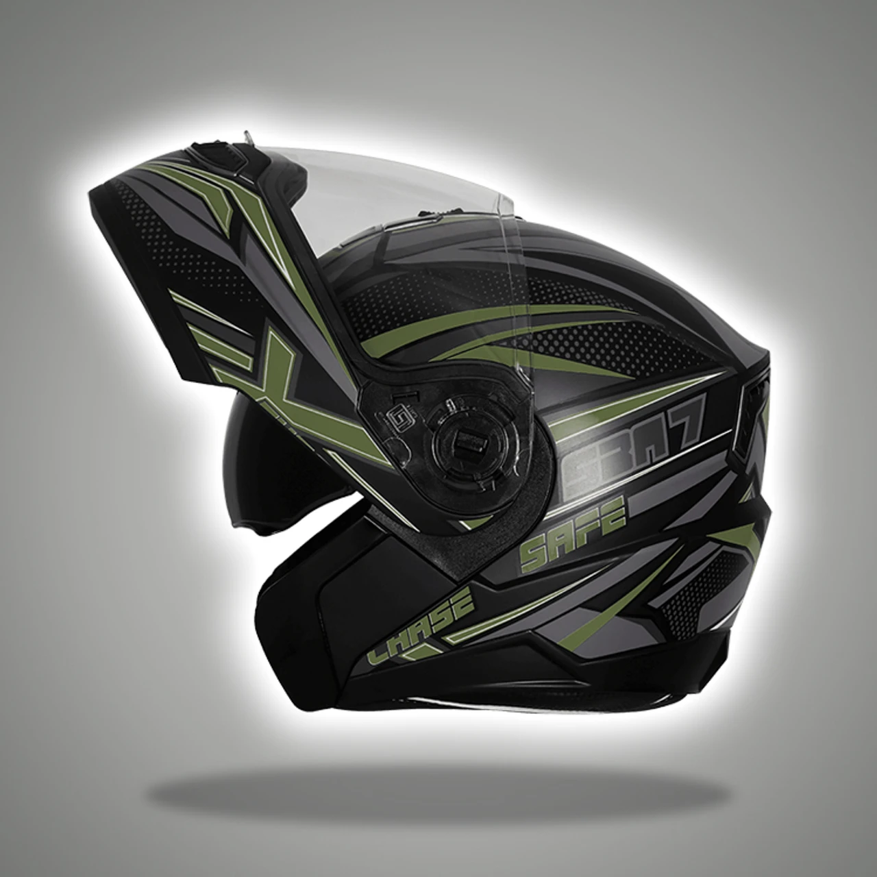 STEELBIRD SBA-7 ISS CHASE SAFE GLOSSY BLACK/GREEN C/V (M)