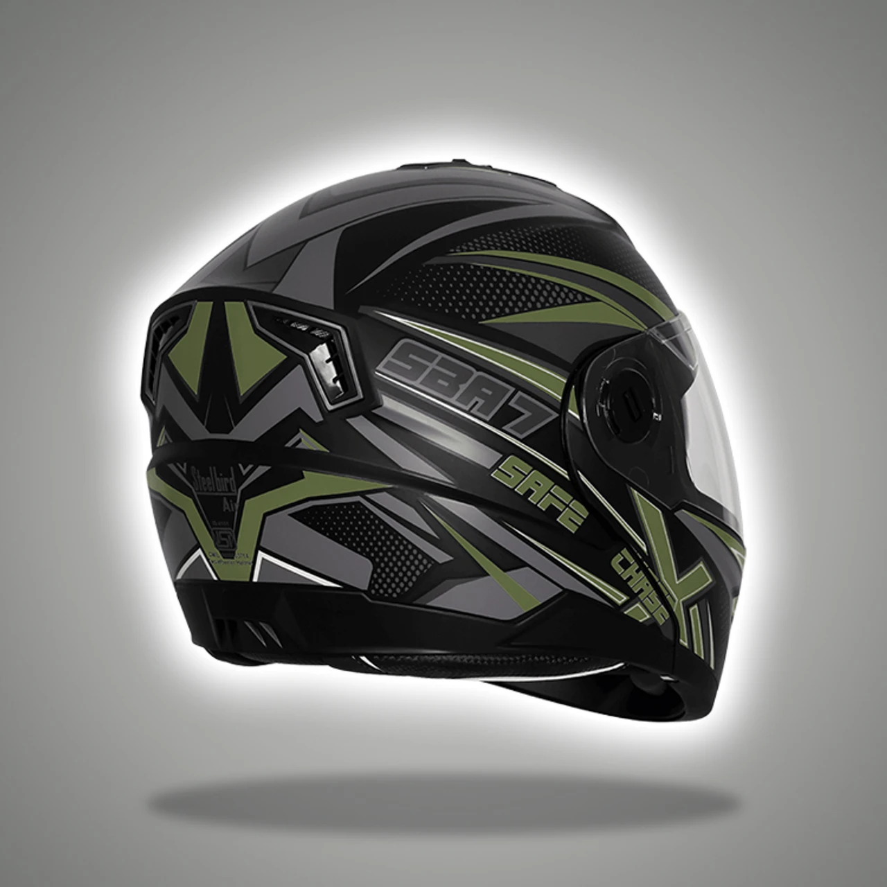 STEELBIRD SBA-7 ISS CHASE SAFE GLOSSY BLACK/GREEN C/V (M)