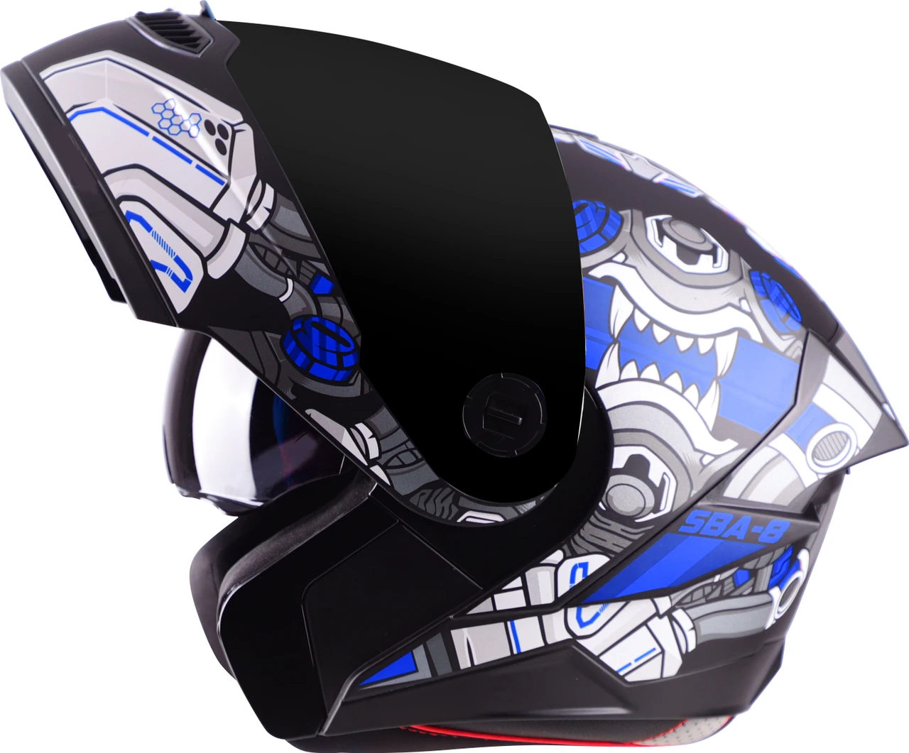 STEELBIRD SBA-8 ISS DIZIMON GLOSSY BLACK/BLUE C/V 580 MM WITH EXTRA SMOKE VISOR