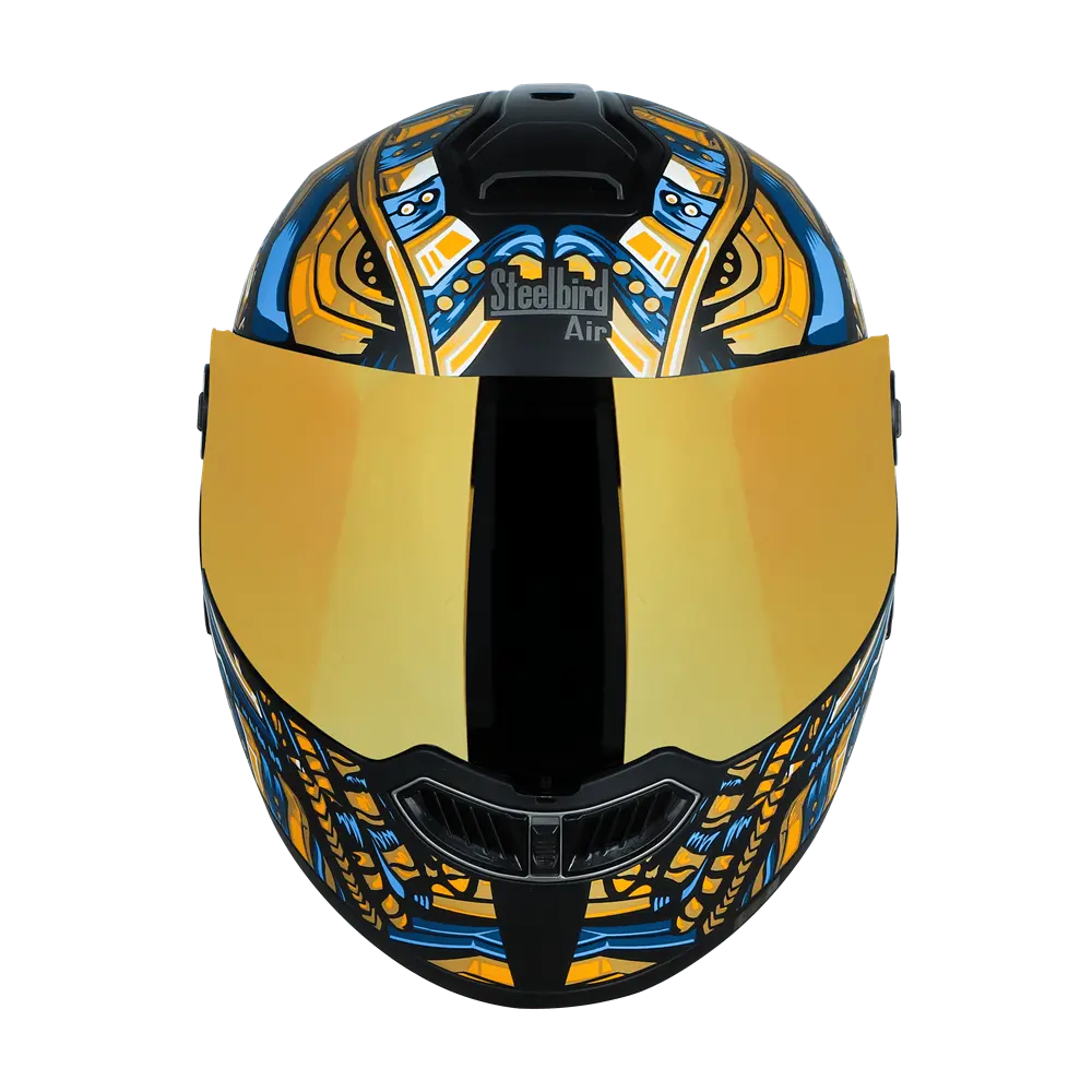 STEELBIRD SBA-8 ISS HORUS MATT BLACK/GOLD C/V 580 MM WITH EXTRA SMOKE VISOR, BLACK SPOILER