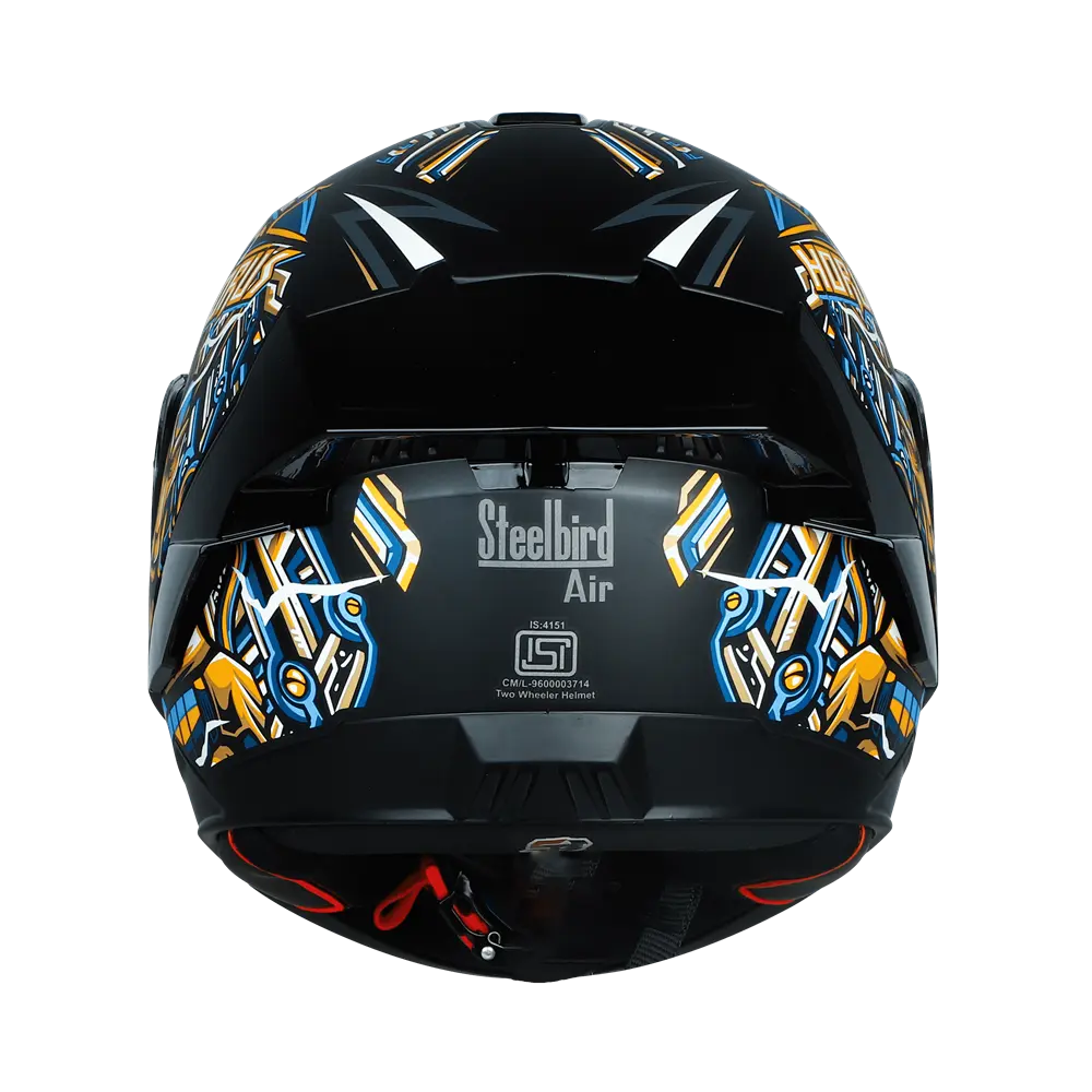 STEELBIRD SBA-8 ISS HORUS MATT BLACK/GOLD C/V 580 MM WITH EXTRA SMOKE VISOR, BLACK SPOILER