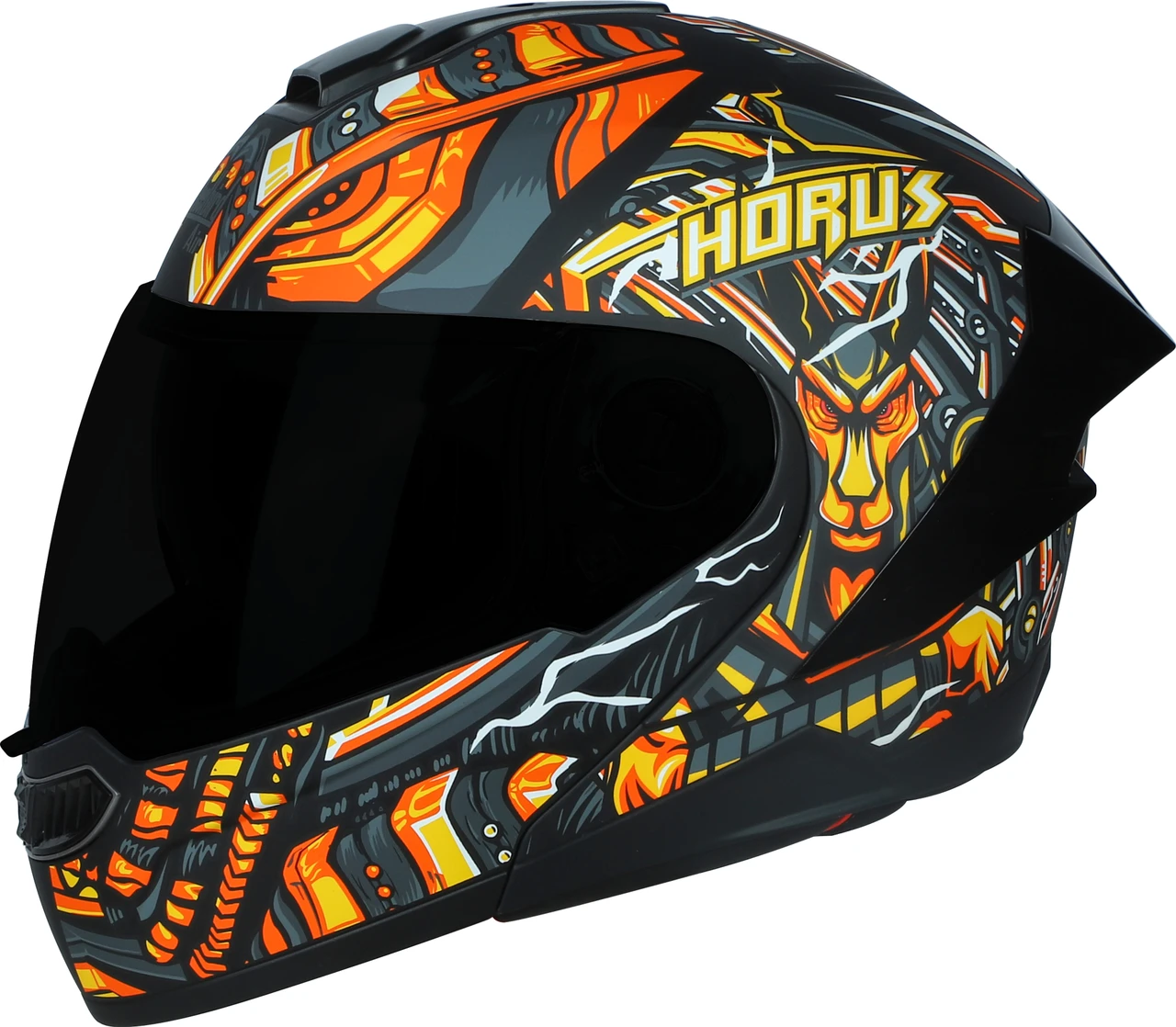 STEELBIRD SBA-8 ISS HORUS MATT BLACK/ORANGE C/V 600 MM WITH EXTRA SMOKE VISOR, BLACK SPOILER