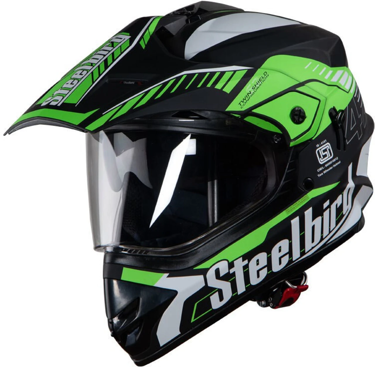 STEELBIRD SBH-13 AIRBONE MATT BLACK+GREEN+P-CAP C/V (L)