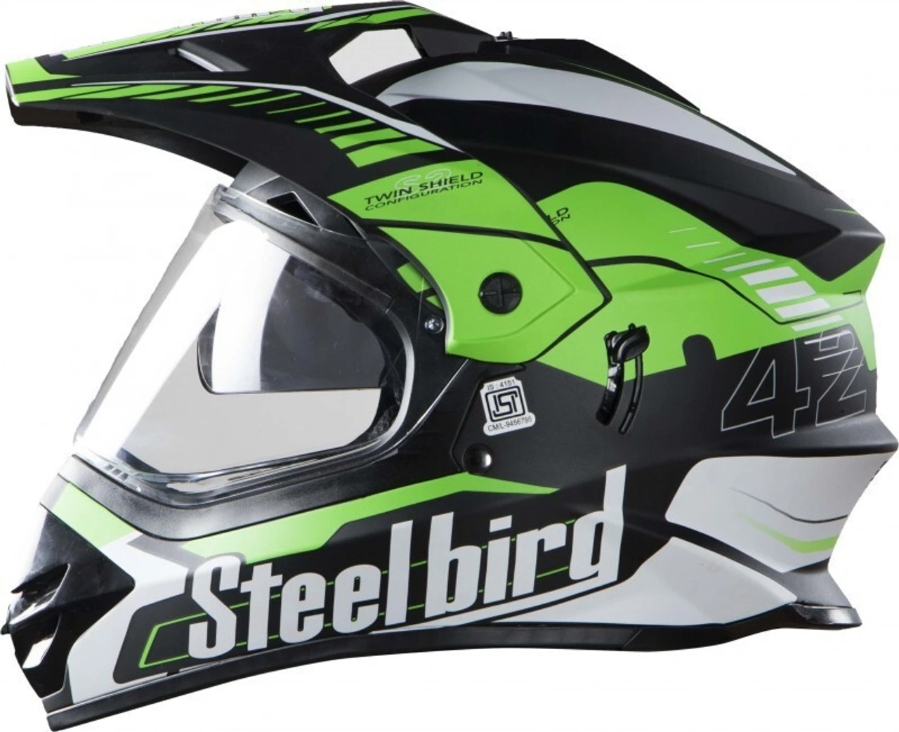 STEELBIRD SBH-13 AIRBONE MATT BLACK+GREEN+P-CAP C/V (L) STEELBIRD SBH-13 AIRBONE MATT BLACK+GREEN+P-CAP C/V (L)
