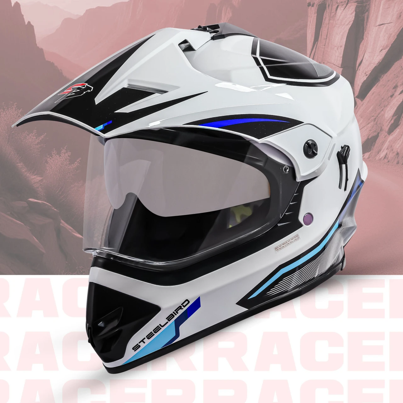 STEELBIRD SBH-13 ISS RACER GLOSSY WHITE BLUE C/V 580 MM STEELBIRD SBH-13 ISS RACER GLOSSY WHITE BLUE C/V 580 MM
