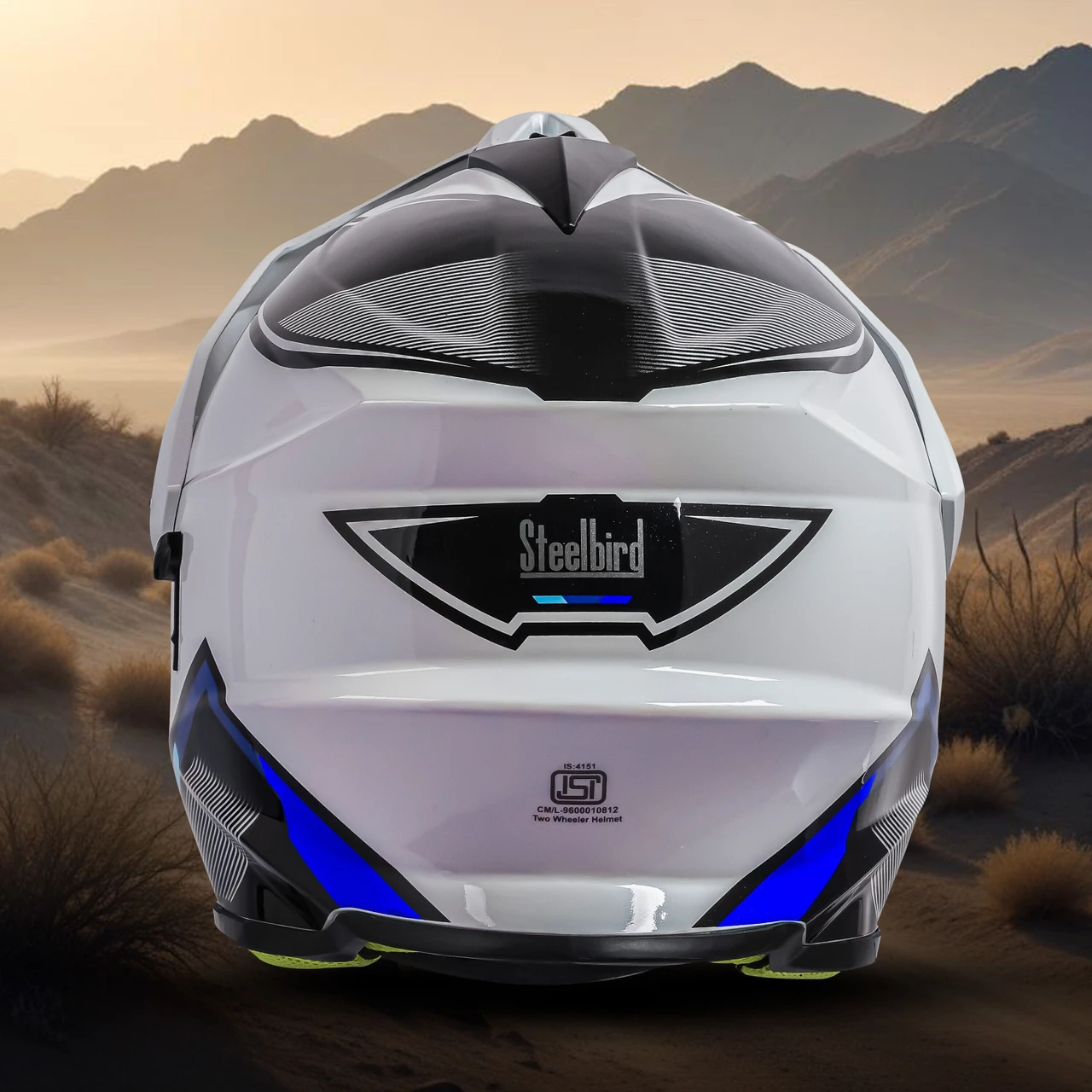 STEELBIRD SBH-13 ISS RACER GLOSSY WHITE BLUE C/V 580 MM STEELBIRD SBH-13 ISS RACER GLOSSY WHITE BLUE C/V 580 MM