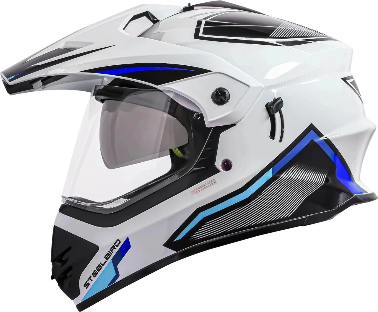 STEELBIRD SBH-13 ISS RACER GLOSSY WHITE BLUE C/V 580 MM STEELBIRD SBH-13 ISS RACER GLOSSY WHITE BLUE C/V 580 MM
