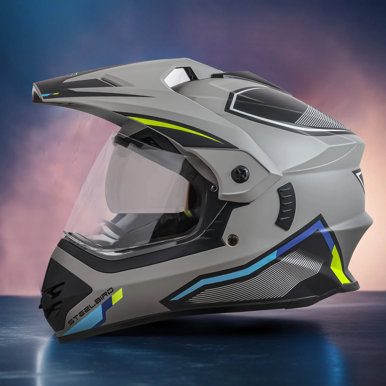 STEELBIRD SBH-13 ISS RACER MATT TITANIUM GREY/NEON C/V 600 MM STEELBIRD SBH-13 ISS RACER MATT TITANIUM GREY/NEON C/V 600 MM