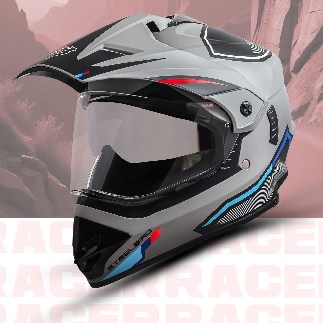 STEELBIRD SBH-13 ISS RACER MATT TITANIUM GREY/RED C/V 580 MM