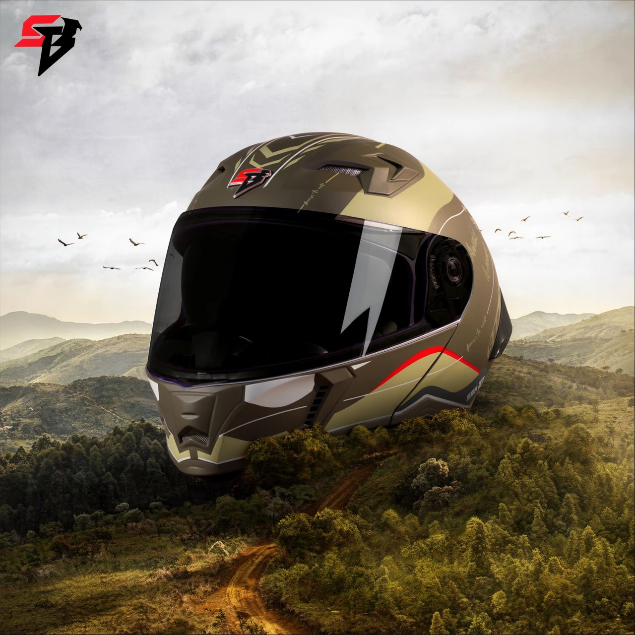 STEELBIRD SBH-20 ISS SILVER BORN TO RIDE GLOSSY BATTLE GREEN/DESERT STORM C/V 580MM ISI+DOT STEELBIRD SBH-20 ISS SILVER BORN TO RIDE GLOSSY BATTLE GREEN/DESERT STORM C/V 580MM ISI+DOT