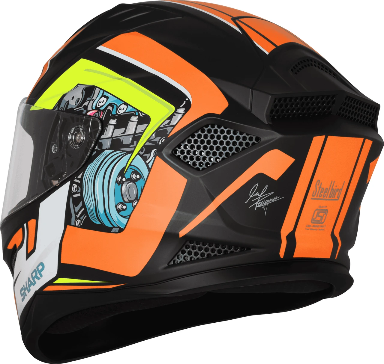 STEELBIRD SBH-25 SHARP ISS SPIKY GLOSSY BLACK/ORANGE C/V 580 MM