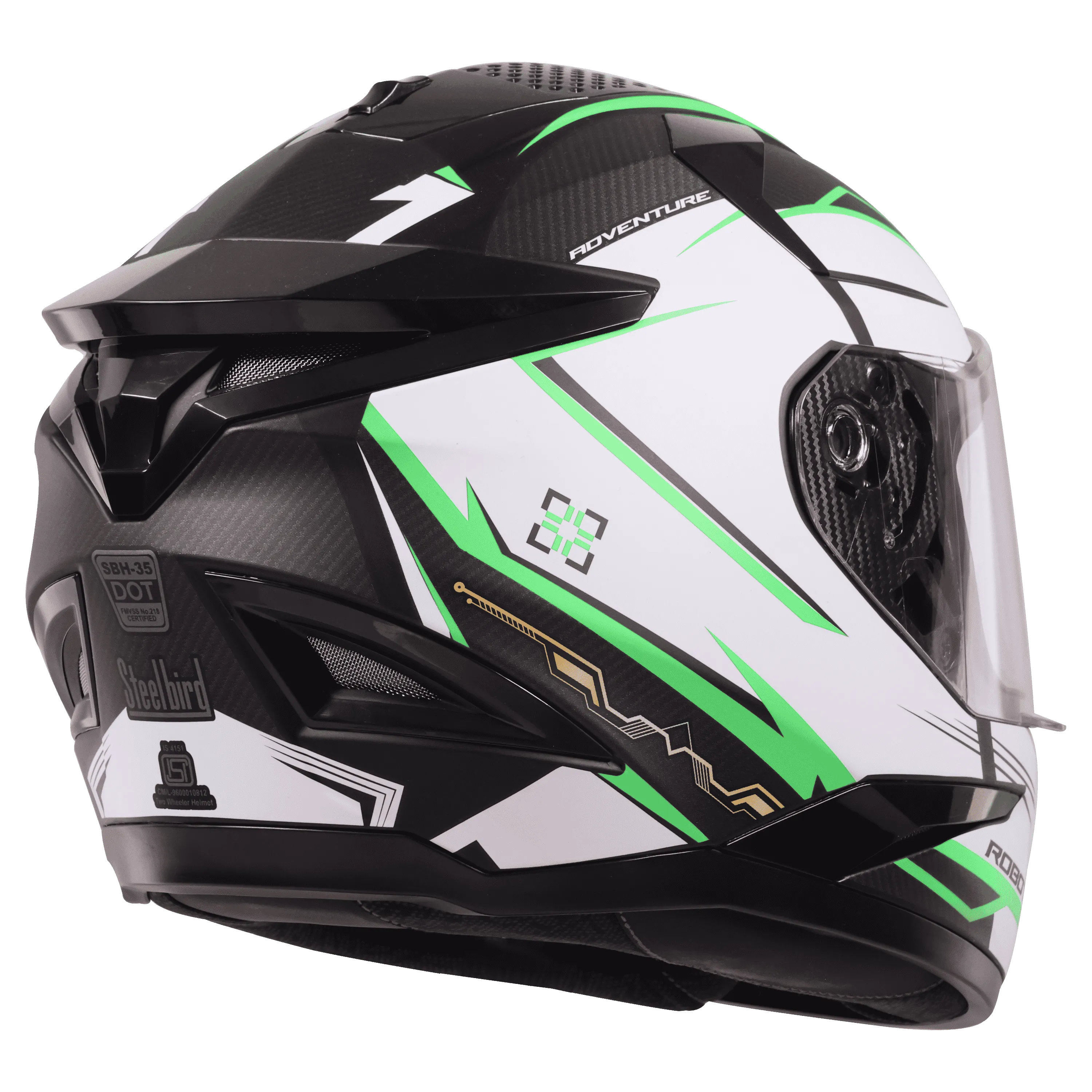 STEELBIRD SBH-35 DOT ROBOT 2.0 ADVENTURE GLOSSY BLACK/GREEN C/V (L) WITH EXTRA SILVER VISOR STEELBIRD SBH-35 DOT ROBOT 2.0 ADVENTURE GLOSSY BLACK/GREEN C/V (L) WITH EXTRA SILVER VISOR