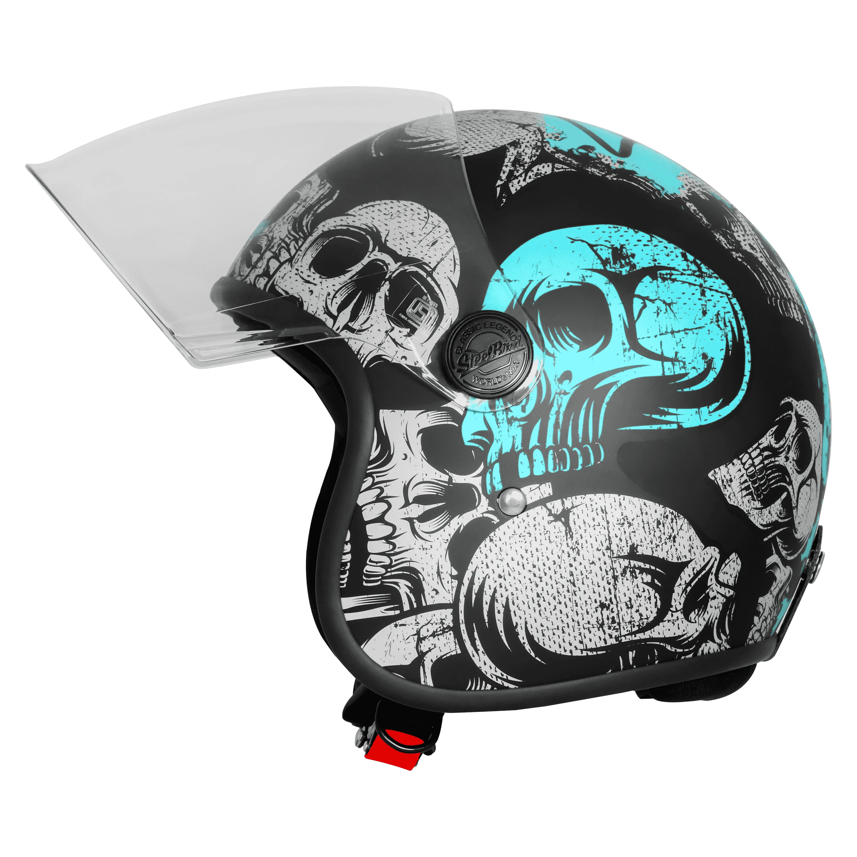 STEELBIRD SBH-56 VINTAGE SKULL MATT BLACK/TURQUISE C/V 580 MM (LONG VISOR) STEELBIRD SBH-56 VINTAGE SKULL MATT BLACK/TURQUISE C/V 580 MM (LONG VISOR)