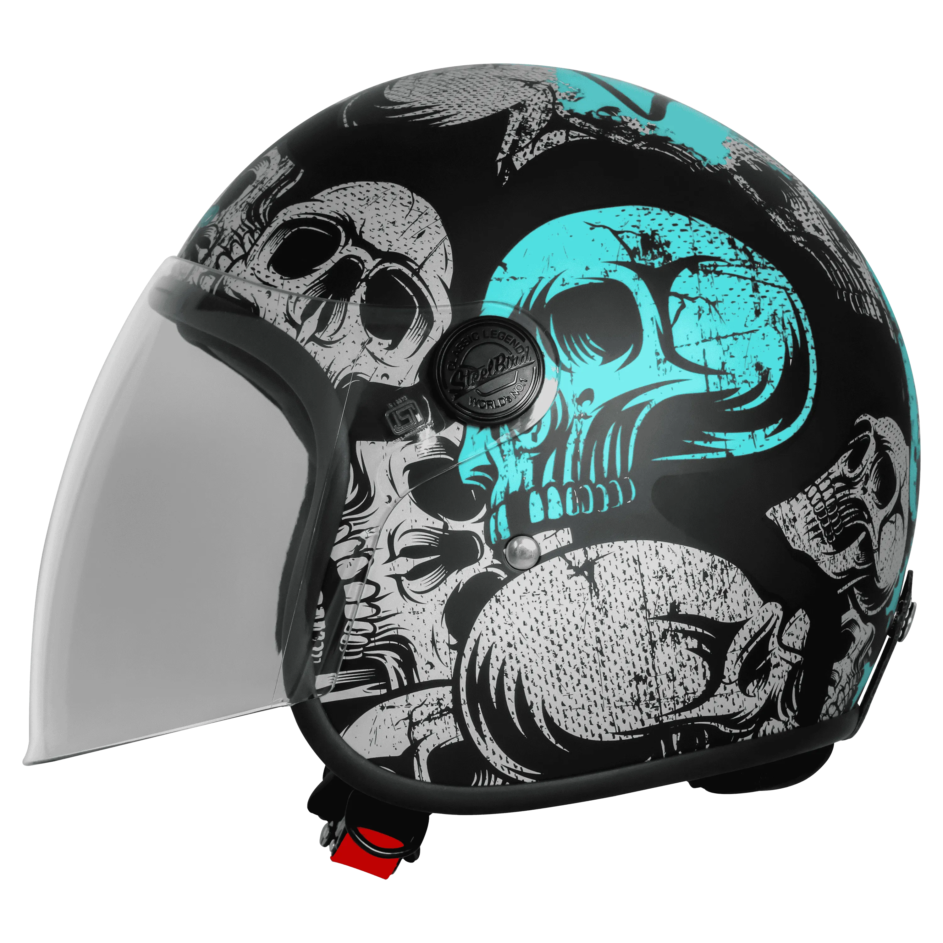 STEELBIRD SBH-56 VINTAGE SKULL MATT BLACK/TURQUISE C/V 580 MM (LONG VISOR) STEELBIRD SBH-56 VINTAGE SKULL MATT BLACK/TURQUISE C/V 580 MM (LONG VISOR)