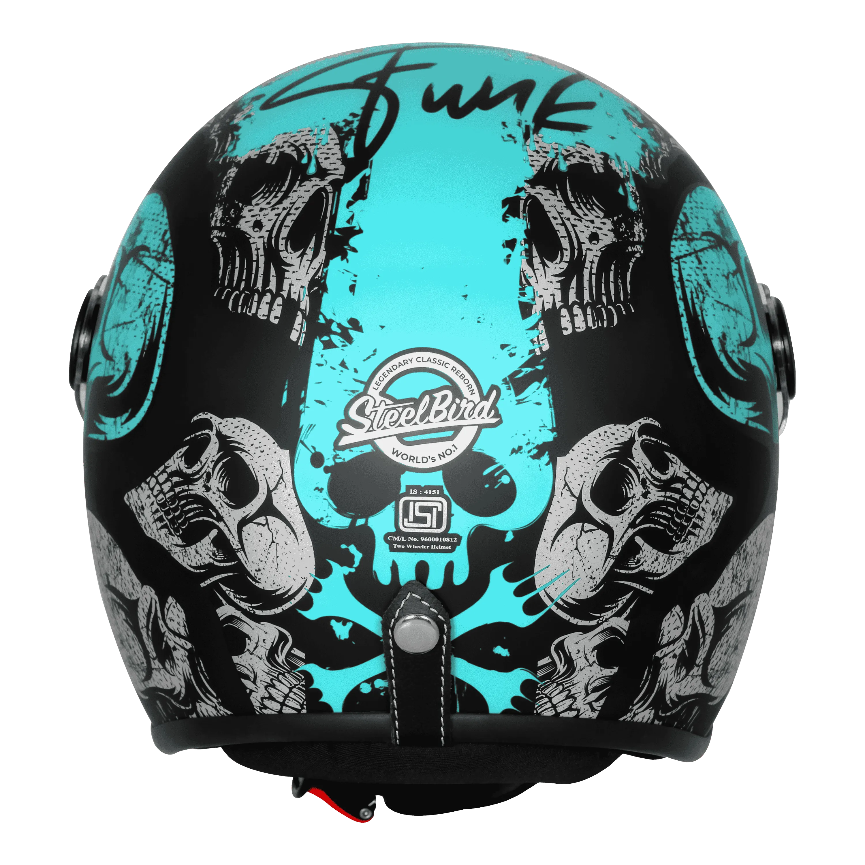 STEELBIRD SBH-56 VINTAGE SKULL MATT BLACK/TURQUISE C/V 580 MM (LONG VISOR) STEELBIRD SBH-56 VINTAGE SKULL MATT BLACK/TURQUISE C/V 580 MM (LONG VISOR)