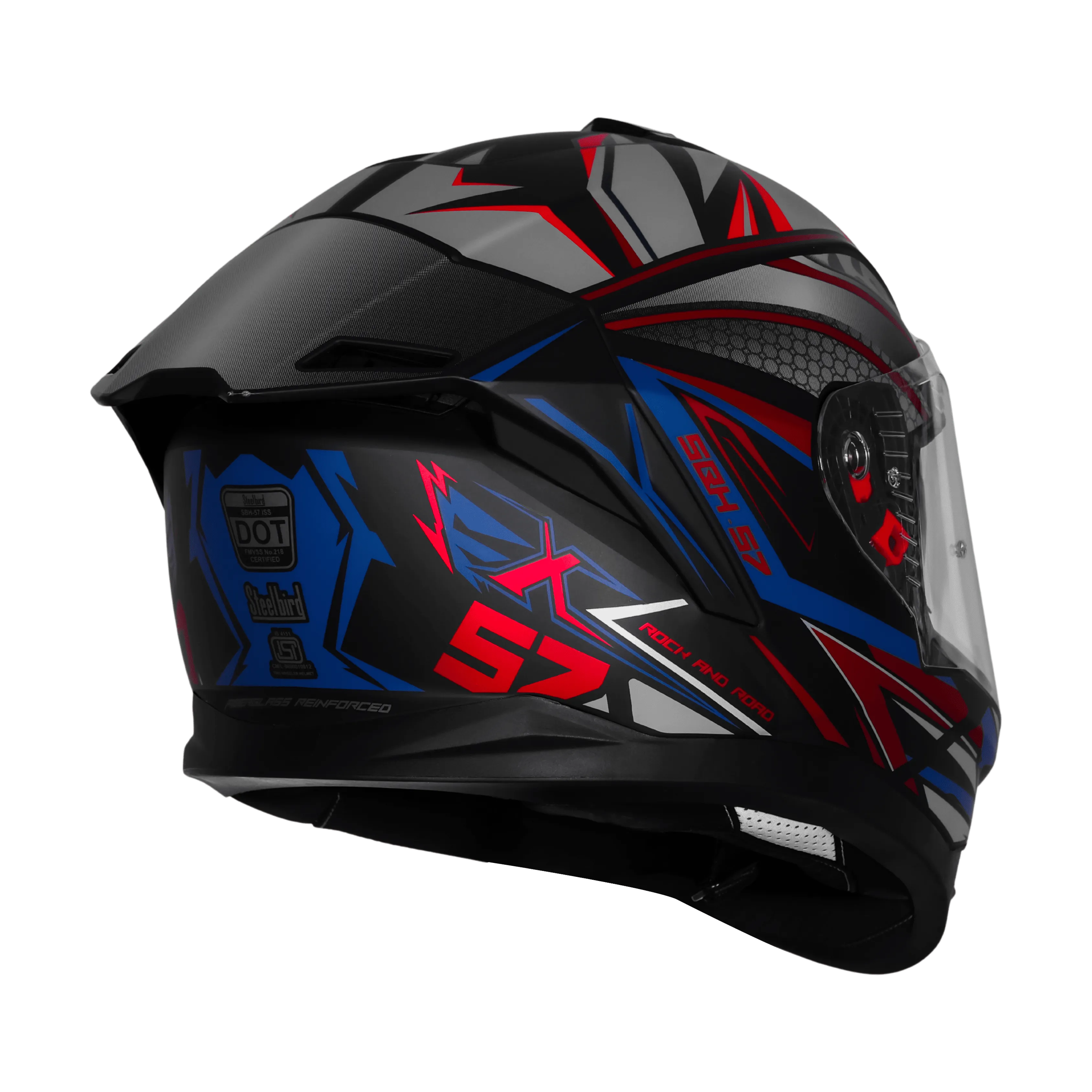 STEELBIRD SBH-57 ISS FIGHTER F12 MATT BLACK/SQUADRON BLUE/RED FOIL C/V 580 MM WITH EXTRA CHROME VISOR STEELBIRD SBH-57 ISS FIGHTER F12 MATT BLACK/SQUADRON BLUE/RED FOIL C/V 580 MM WITH EXTRA CHROME VISOR