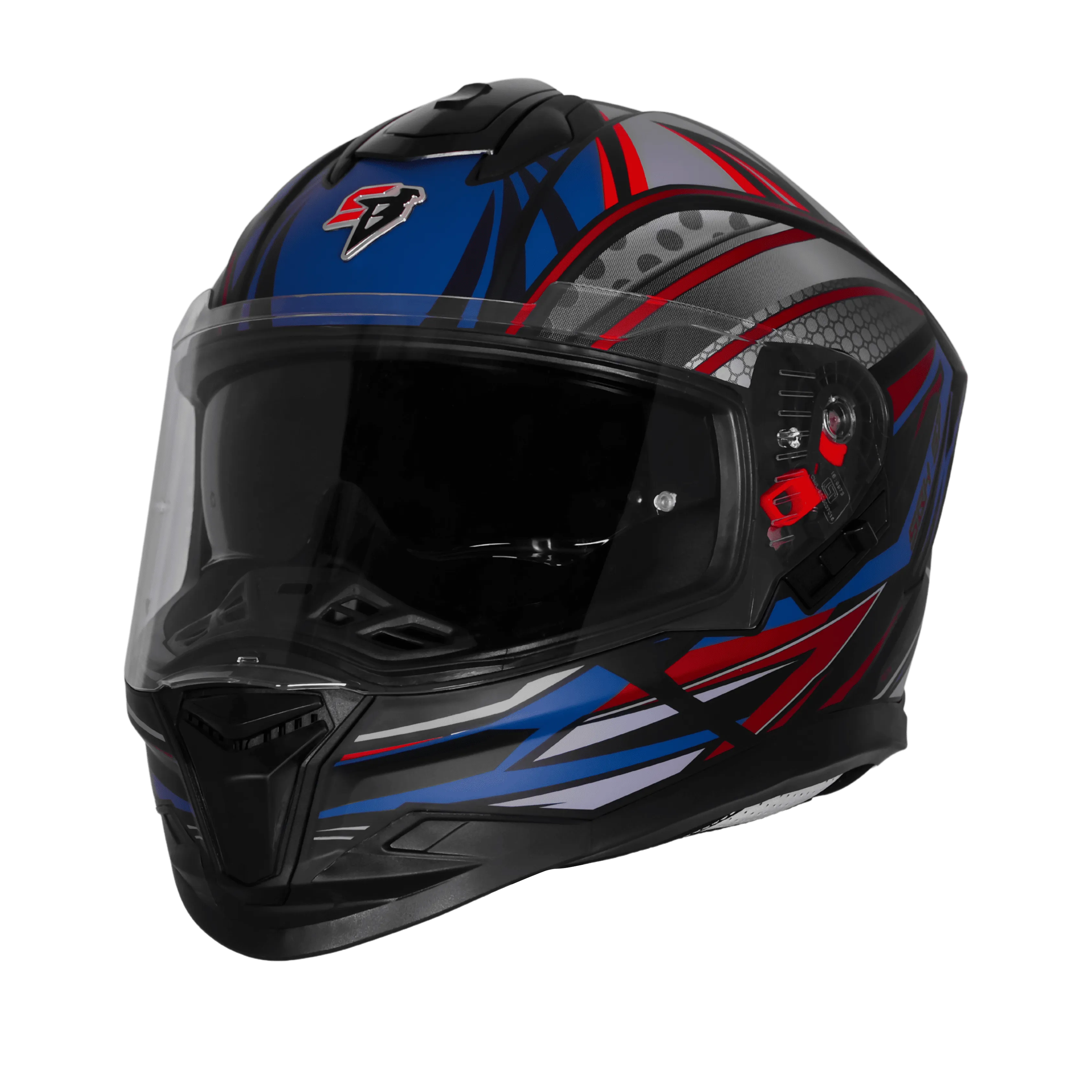 STEELBIRD SBH-57 ISS FIGHTER F12 MATT BLACK/SQUADRON BLUE/RED FOIL C/V 600 MM WITH EXTRA CHROME VISOR STEELBIRD SBH-57 ISS FIGHTER F12 MATT BLACK/SQUADRON BLUE/RED FOIL C/V 600 MM WITH EXTRA CHROME VISOR