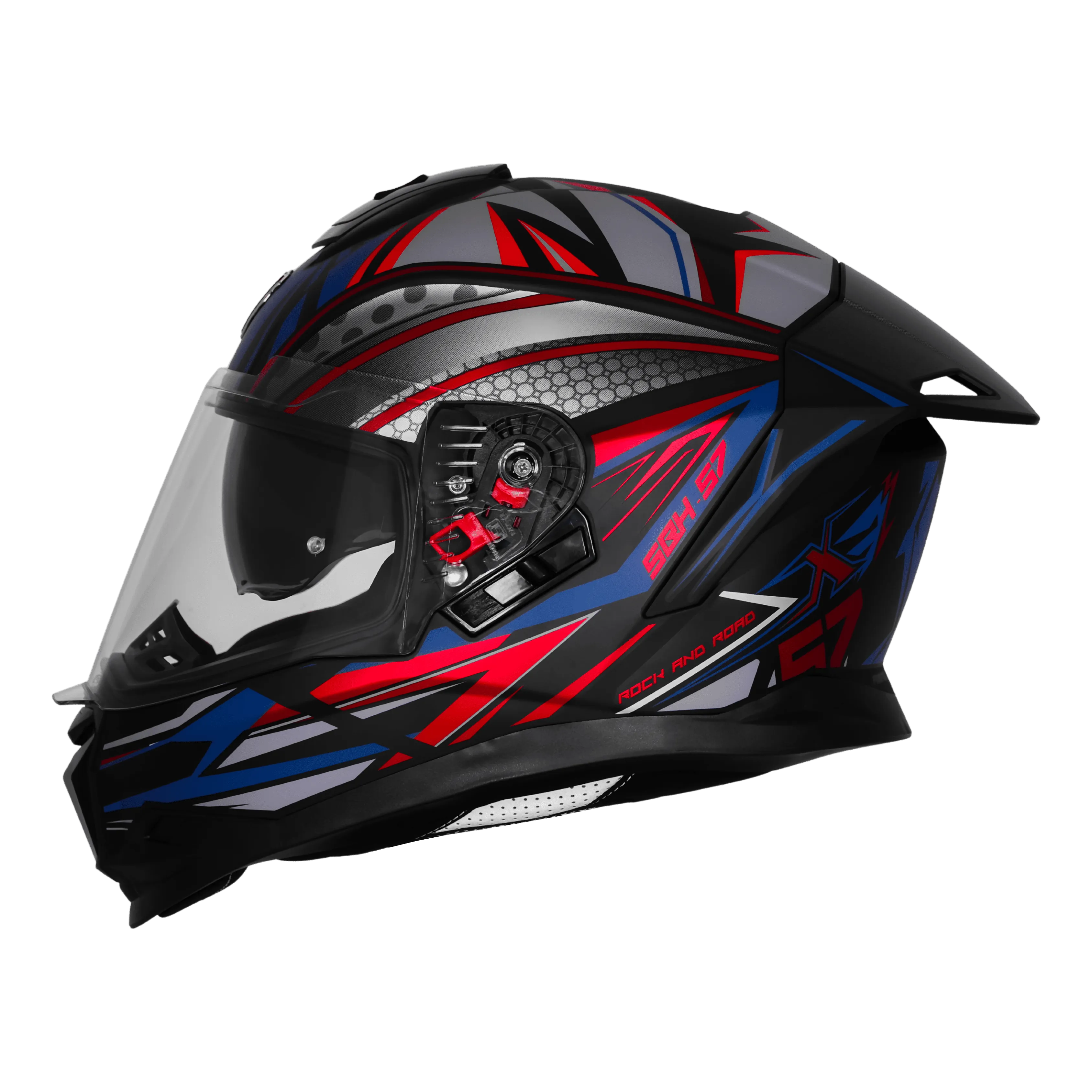 STEELBIRD SBH-57 ISS FIGHTER F12 MATT BLACK/SQUADRON BLUE/RED FOIL C/V 580 MM WITH EXTRA CHROME VISOR STEELBIRD SBH-57 ISS FIGHTER F12 MATT BLACK/SQUADRON BLUE/RED FOIL C/V 580 MM WITH EXTRA CHROME VISOR