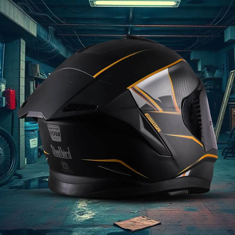 STEELBIRD SBH-57 ISS FIGHTER F1 MATT BLACK/ORANGE C/V 600MM WITH EXTRA SMOKE VISOR STEELBIRD SBH-57 ISS FIGHTER F1 MATT BLACK/ORANGE C/V 600MM WITH EXTRA SMOKE VISOR