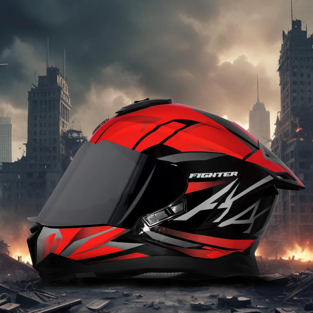 STEELBIRD SBH-57 ISS FIGHTER F4 GLOSSY BLACK/RED C/V 600MM WITH EXTRA SMOKE VISOR STEELBIRD SBH-57 ISS FIGHTER F4 GLOSSY BLACK/RED C/V 600MM WITH EXTRA SMOKE VISOR