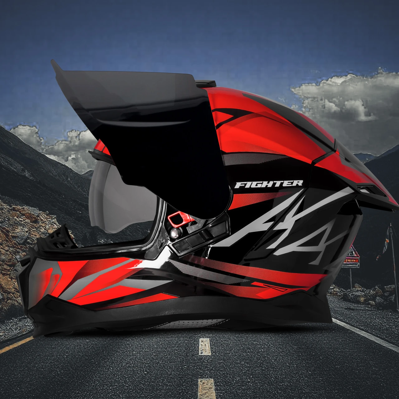 STEELBIRD SBH-57 ISS FIGHTER F4 GLOSSY BLACK/RED C/V 600MM WITH EXTRA SMOKE VISOR STEELBIRD SBH-57 ISS FIGHTER F4 GLOSSY BLACK/RED C/V 600MM WITH EXTRA SMOKE VISOR