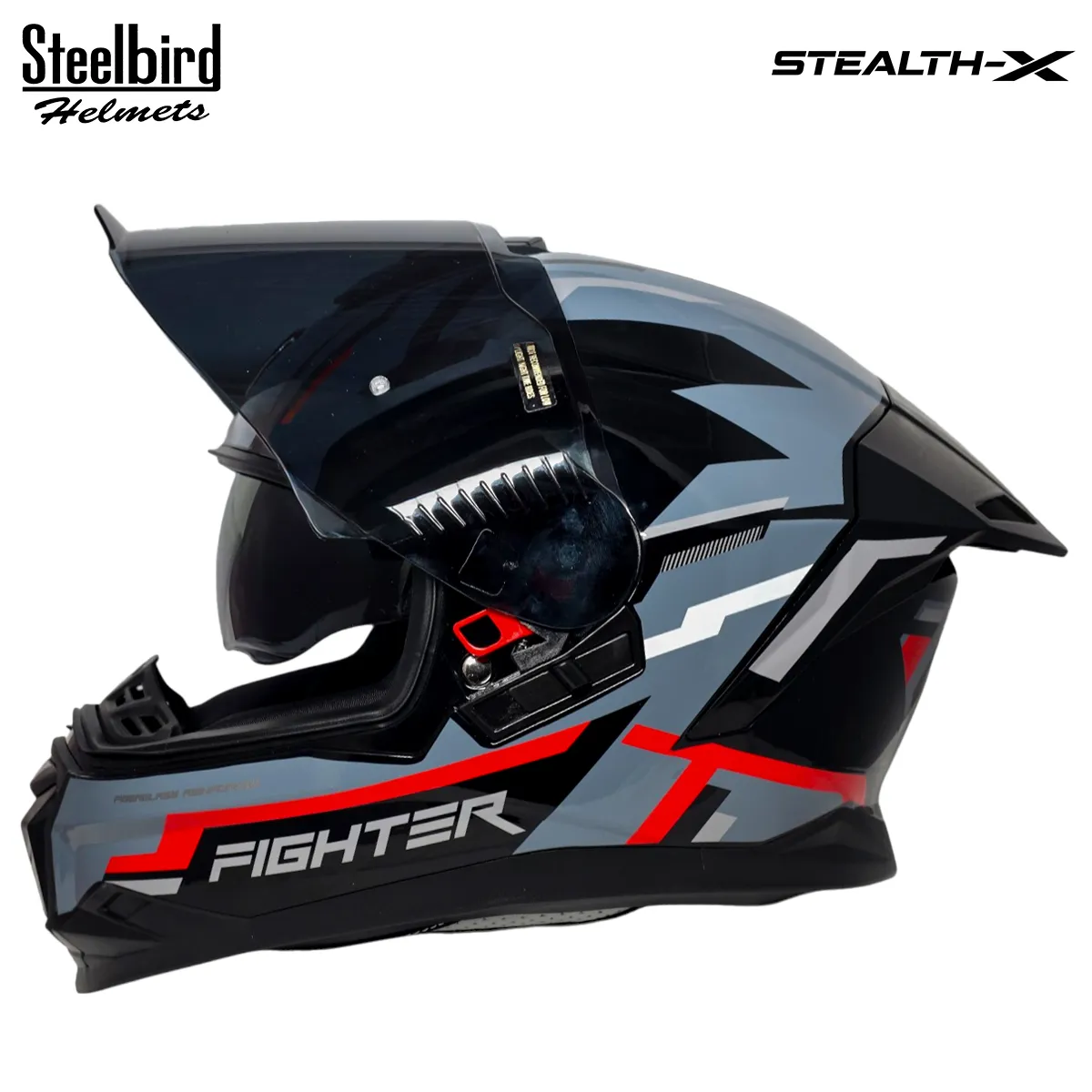STEELBIRD SBH-57 ISS FIGHTER STEALTH X GLOSSY BLACK/RED C/V 620MM WITH EXTRA SMOKE VISOR STEELBIRD SBH-57 ISS FIGHTER STEALTH X GLOSSY BLACK/RED C/V 620MM WITH EXTRA SMOKE VISOR