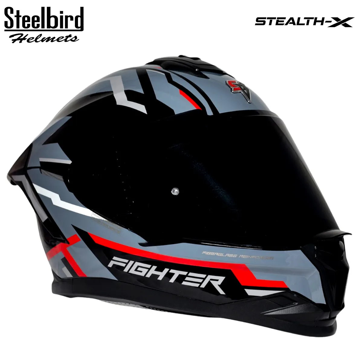 STEELBIRD SBH-57 ISS FIGHTER STEALTH X GLOSSY BLACK/RED C/V 600MM WITH EXTRA SMOKE VISOR STEELBIRD SBH-57 ISS FIGHTER STEALTH X GLOSSY BLACK/RED C/V 600MM WITH EXTRA SMOKE VISOR