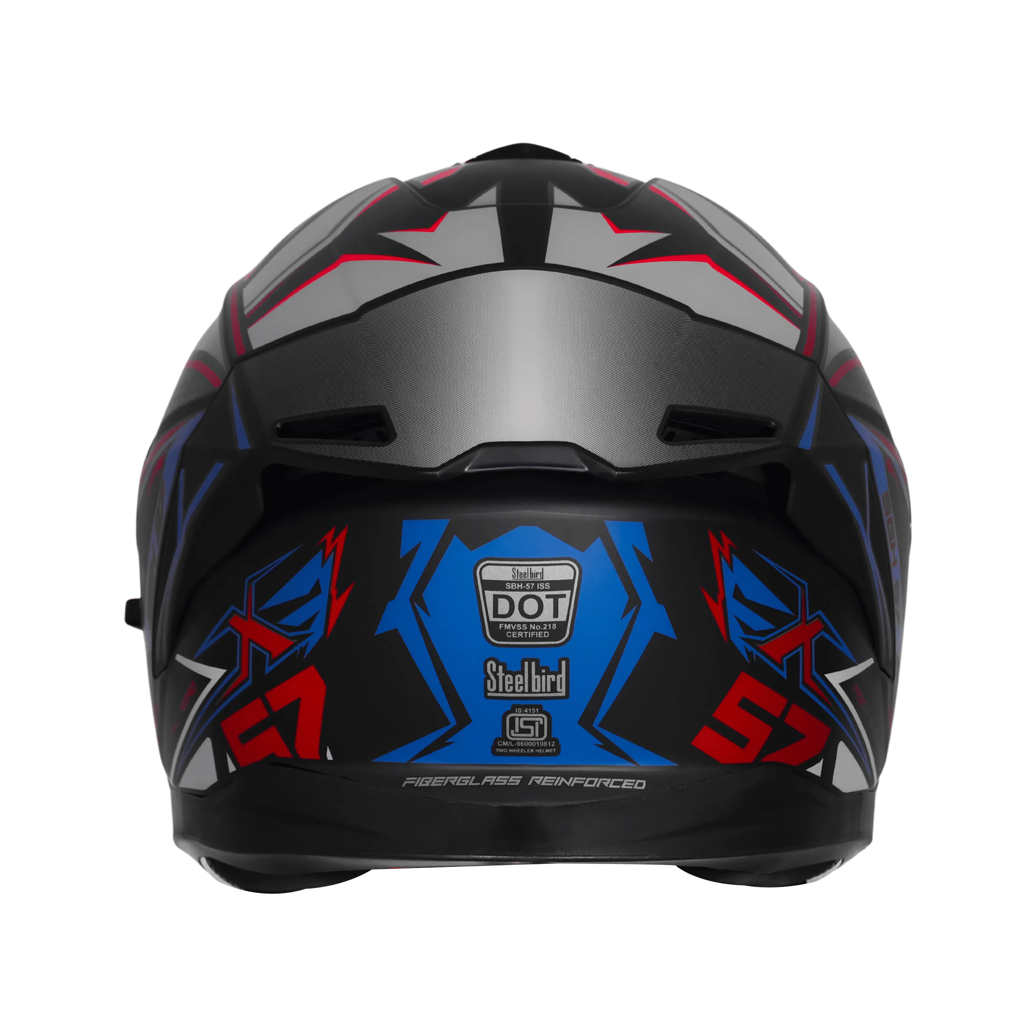 STEELBIRD SBH-57 ISS FIGHTER F12 MATT BLACK/SQUADRON BLUE/RED FOIL C/V 580 MM WITH EXTRA CHROME VISOR STEELBIRD SBH-57 ISS FIGHTER F12 MATT BLACK/SQUADRON BLUE/RED FOIL C/V 580 MM WITH EXTRA CHROME VISOR