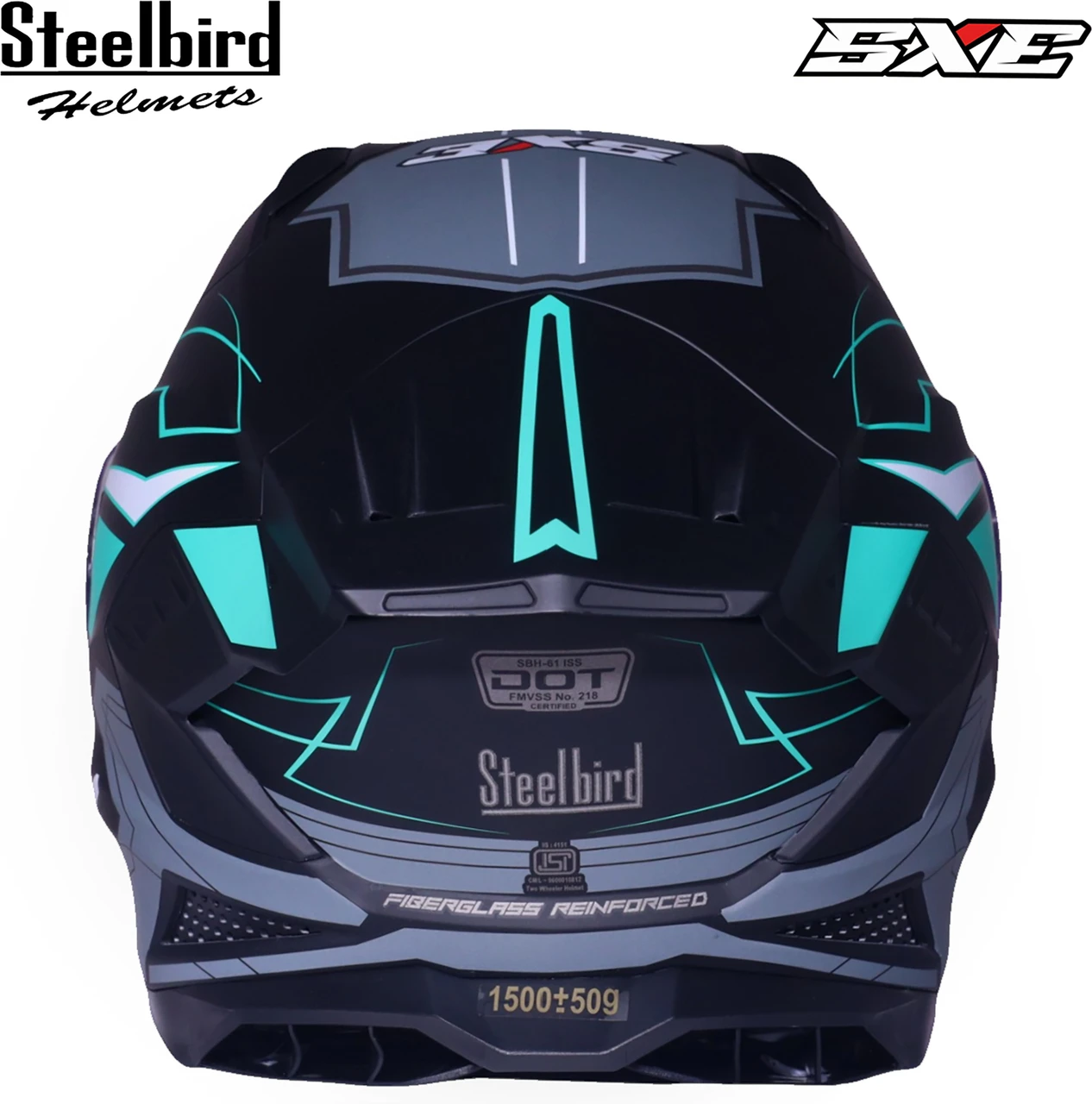 STEELBIRD SBH-61 ISS SXE RACE-X GLOSSY BLACK/CYAN GREEN WITH AFS EDITION C/V 600MM STEELBIRD SBH-61 ISS SXE RACE-X GLOSSY BLACK/CYAN GREEN WITH AFS EDITION C/V 600MM