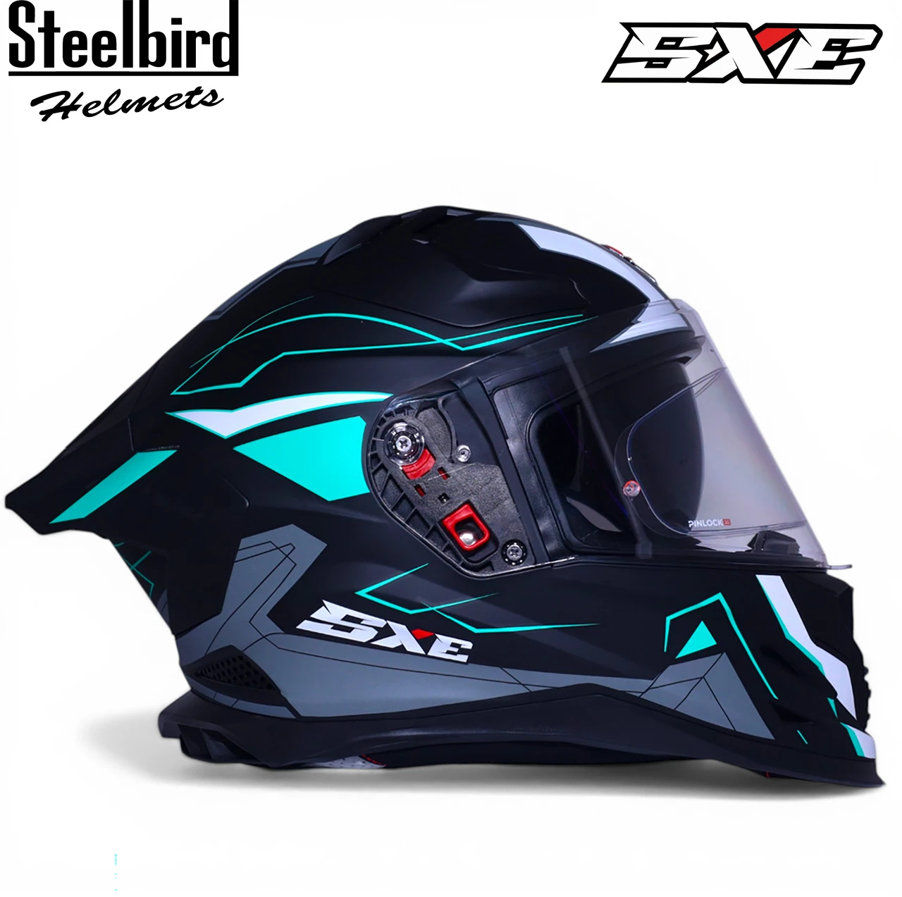 STEELBIRD SBH-61 ISS SXE RACE-X GLOSSY BLACK/CYAN GREEN WITH AFS EDITION C/V 580MM STEELBIRD SBH-61 ISS SXE RACE-X GLOSSY BLACK/CYAN GREEN WITH AFS EDITION C/V 580MM