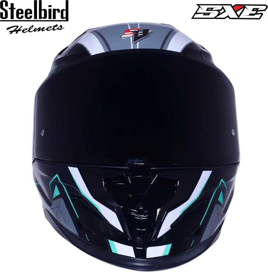 STEELBIRD SBH-61 ISS SXE RACE-X GLOSSY BLACK/CYAN GREEN WITH TPE EDITION C/V 620MM