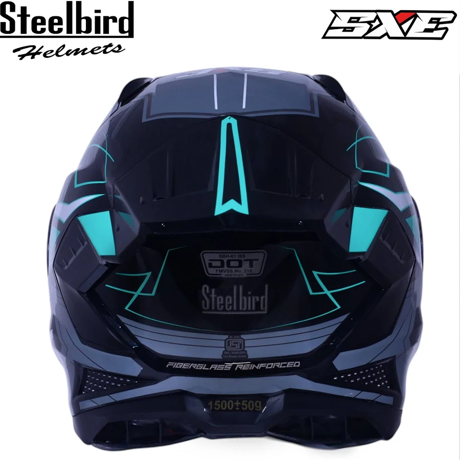 STEELBIRD SBH-61 ISS SXE RACE-X MATT BLACK/CYAN GREEN WITH TPE EDITION C/V 620MM
