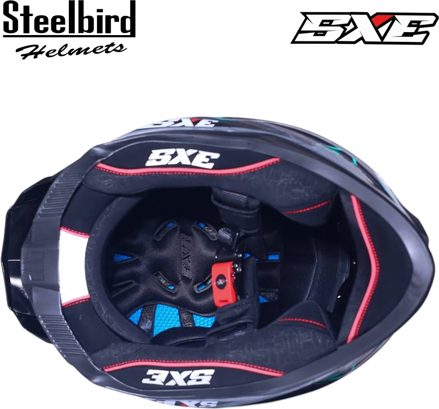 STEELBIRD SBH-61 ISS SXE RACE-X GLOSSY BLACK/CYAN GREEN WITH TPE EDITION C/V 580MM