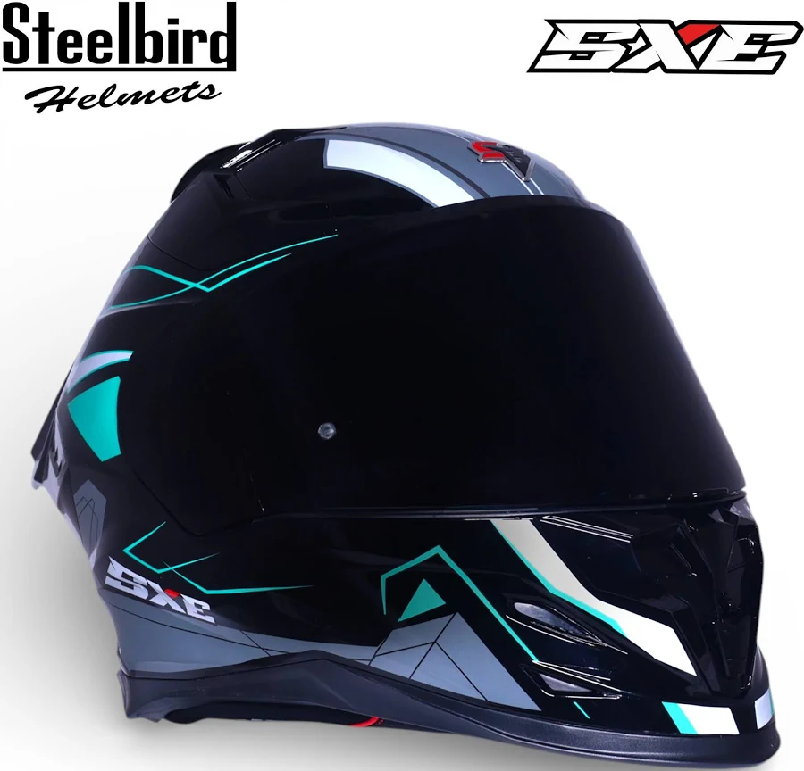 STEELBIRD SBH-61 ISS SXE RACE-X GLOSSY BLACK/CYAN GREEN WITH TPE EDITION C/V 580MM