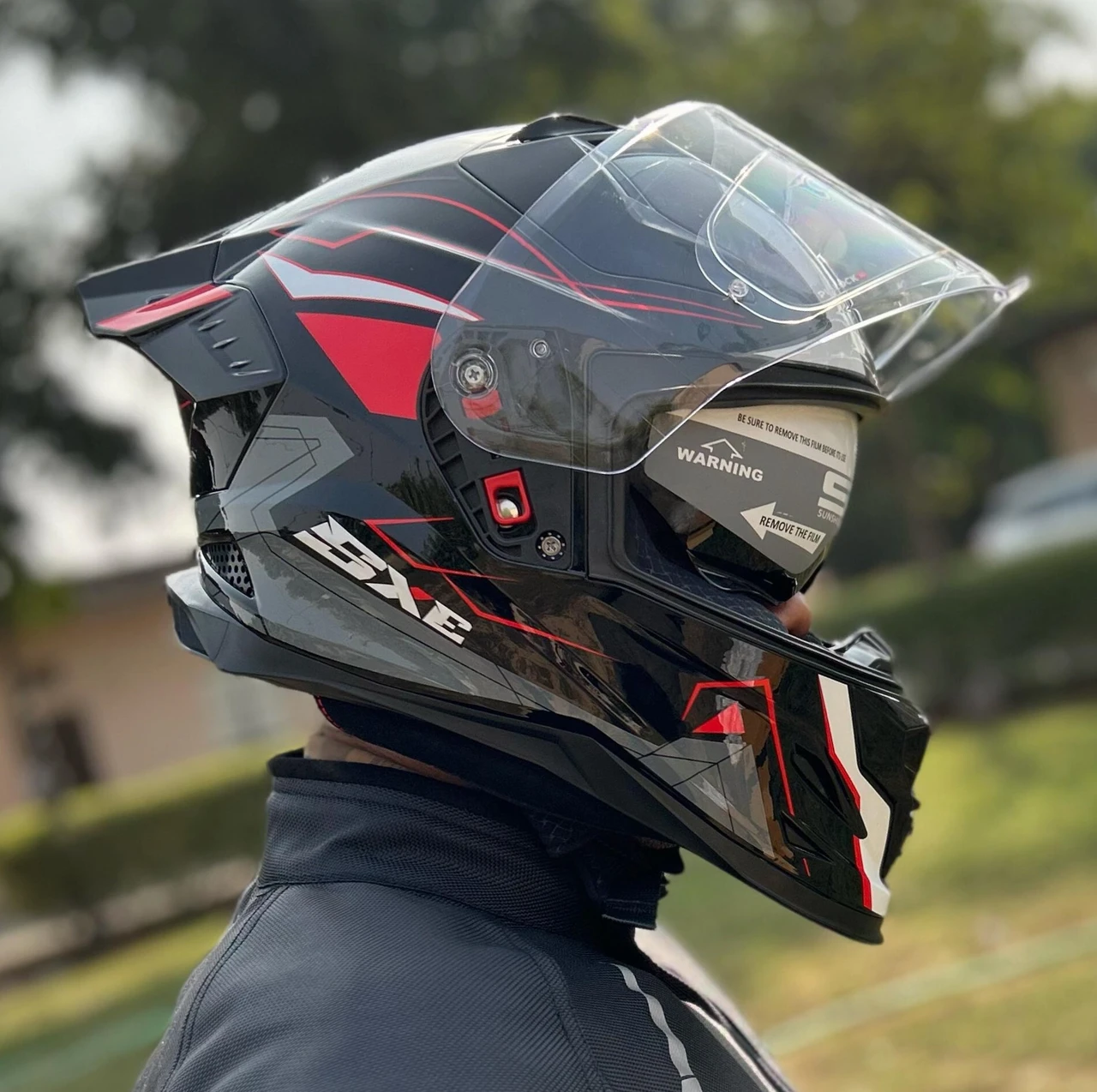 STEELBIRD SBH-61 ISS SXE RACE-X GLOSSY BLACK/RED C/V 580MM WITH AFS